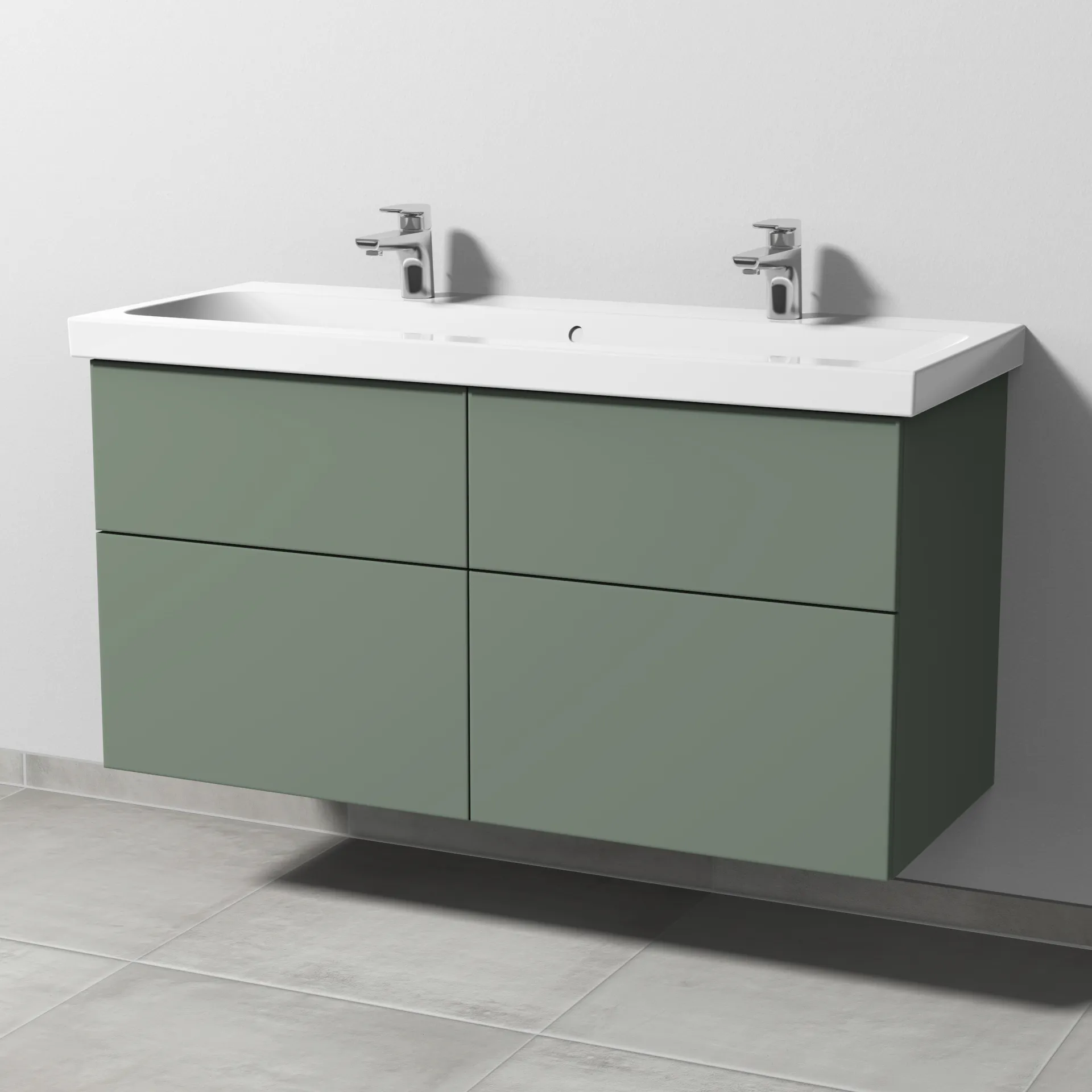 Sanipa Waschtischunterschrank „3way“ passend zu Keramik-Waschtische iCon Light von Geberit 1150 × 591 × 462 mm in Soft-Green, Becken mittig, mit