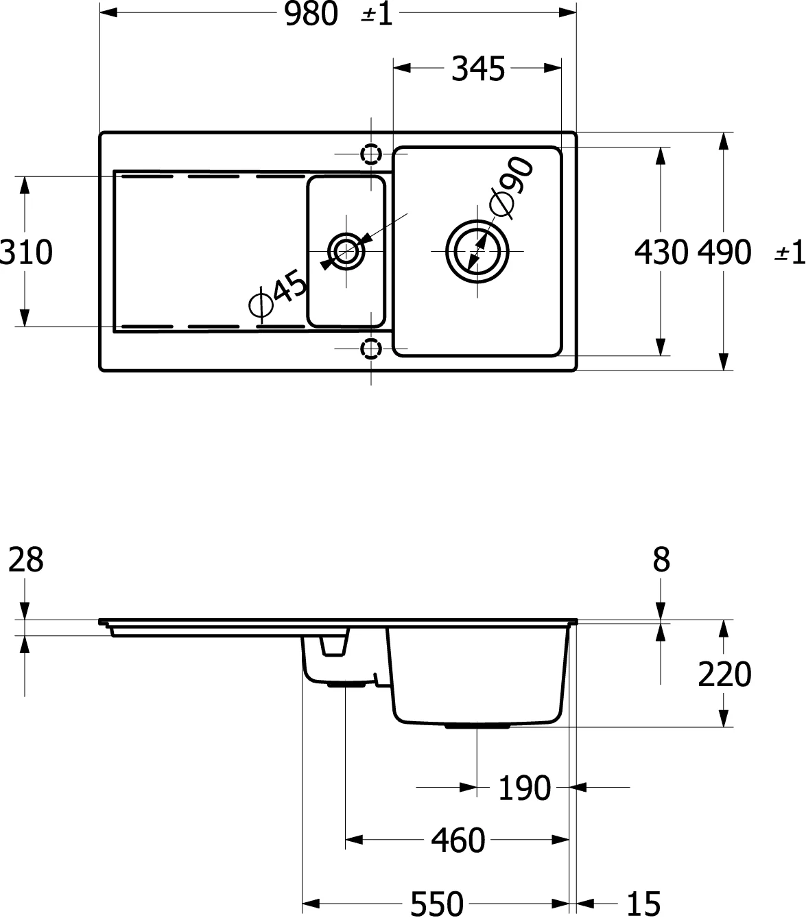 Villeroy & Boch Siluet flat 60 R Flat 33370F 980x490mm
