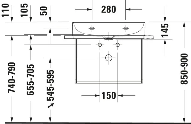 Wandwaschtisch Compact „DuraSquare“, ohne Überlauf, Hahnlochposition mittig