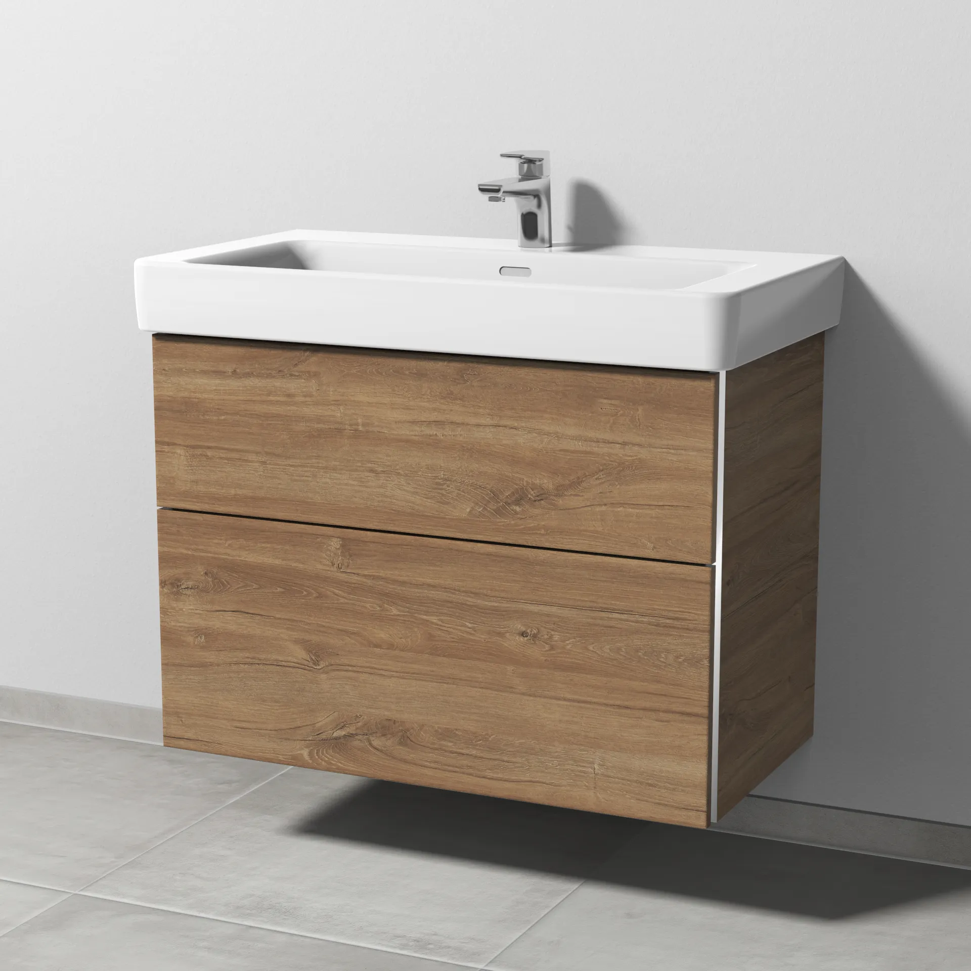 Sanipa Waschtischunterschrank „3way“ passend zu Keramik-Waschtische Pro S von Laufen 800 × 593 × 437 mm in Eiche Kansas, Becken mittig