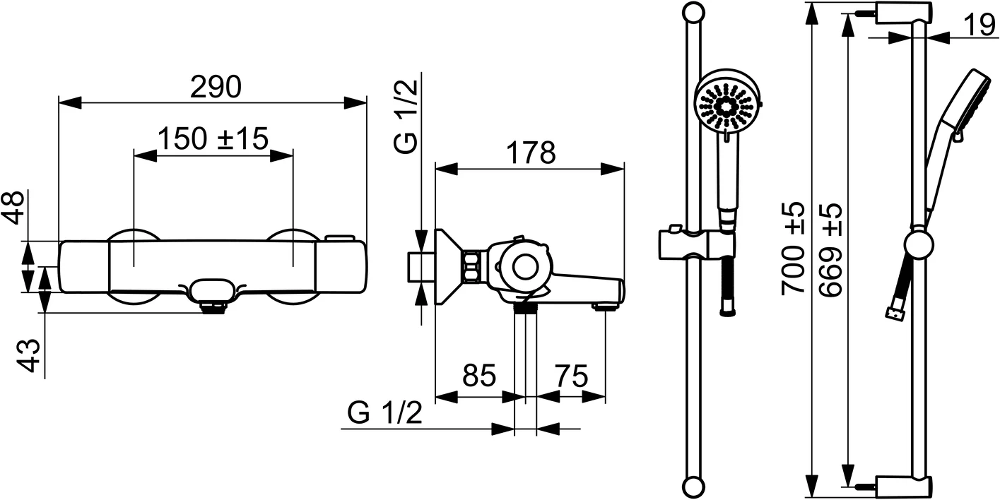HansaBASIC Wannen- und Brausearmatur mit Brausestangengarnitur HansaBASIC 5516, 160 mm Ausladung, Chrom HansaBASIC Wannen- und Brausearmatur mit Brausestangengarnitur HansaBASIC 5516, 160 mm Ausladung, Chrom