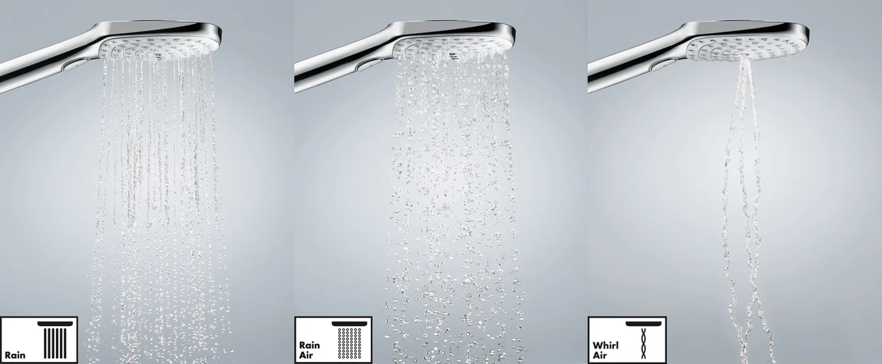 Hansgrohe Handbrause Raindance Select E EcoSmart Chrom, 120 mm Brausekopfgröße, 3 Strahlarten, QuickClean, max. Durchfluss 8,5 l/min bei 3 bar