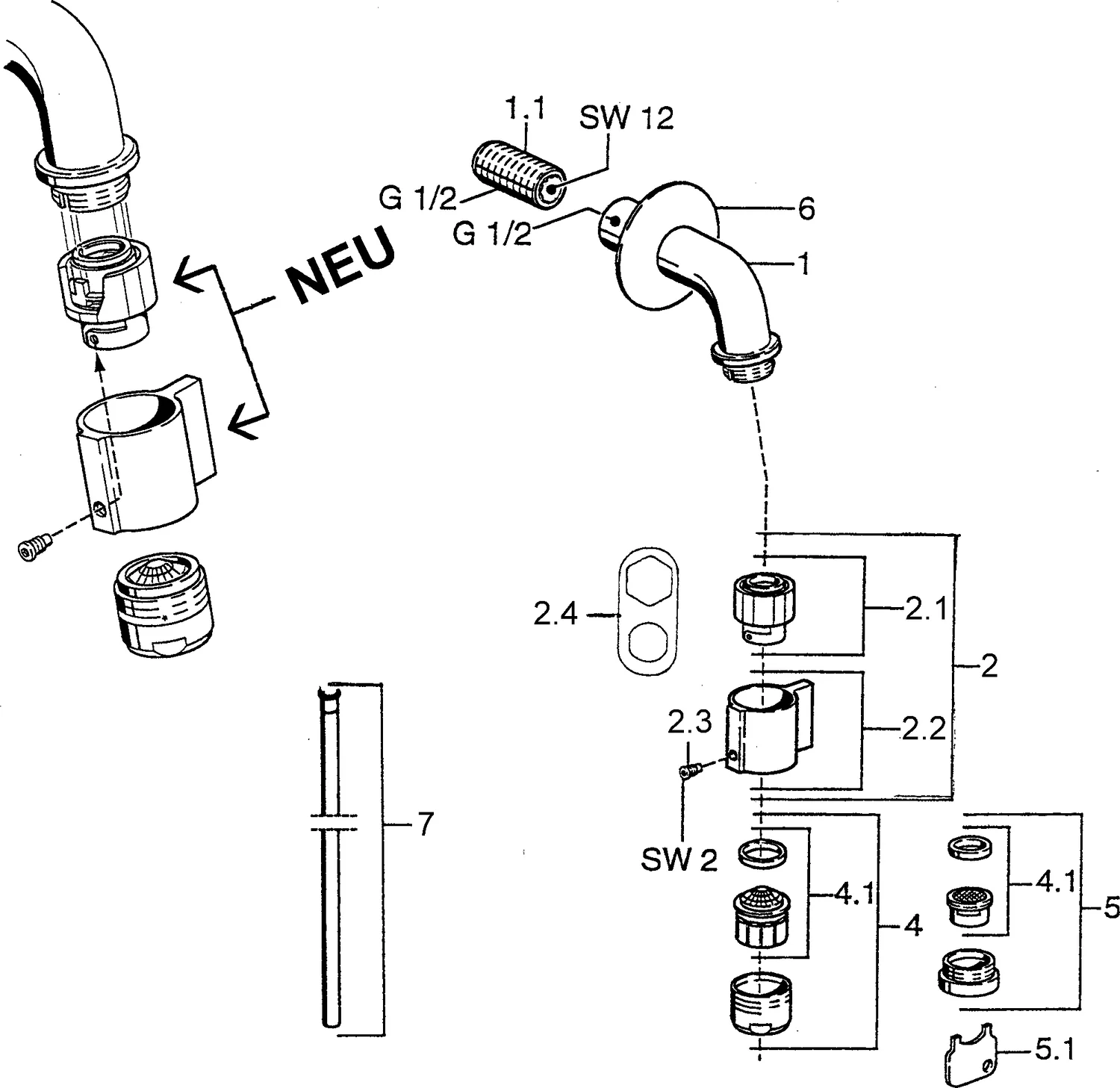 HansaNOVA Einhebelmischer Waschtischbatterie HansaNOVA 0086 Ausladung 106 mm DN15 Chrom