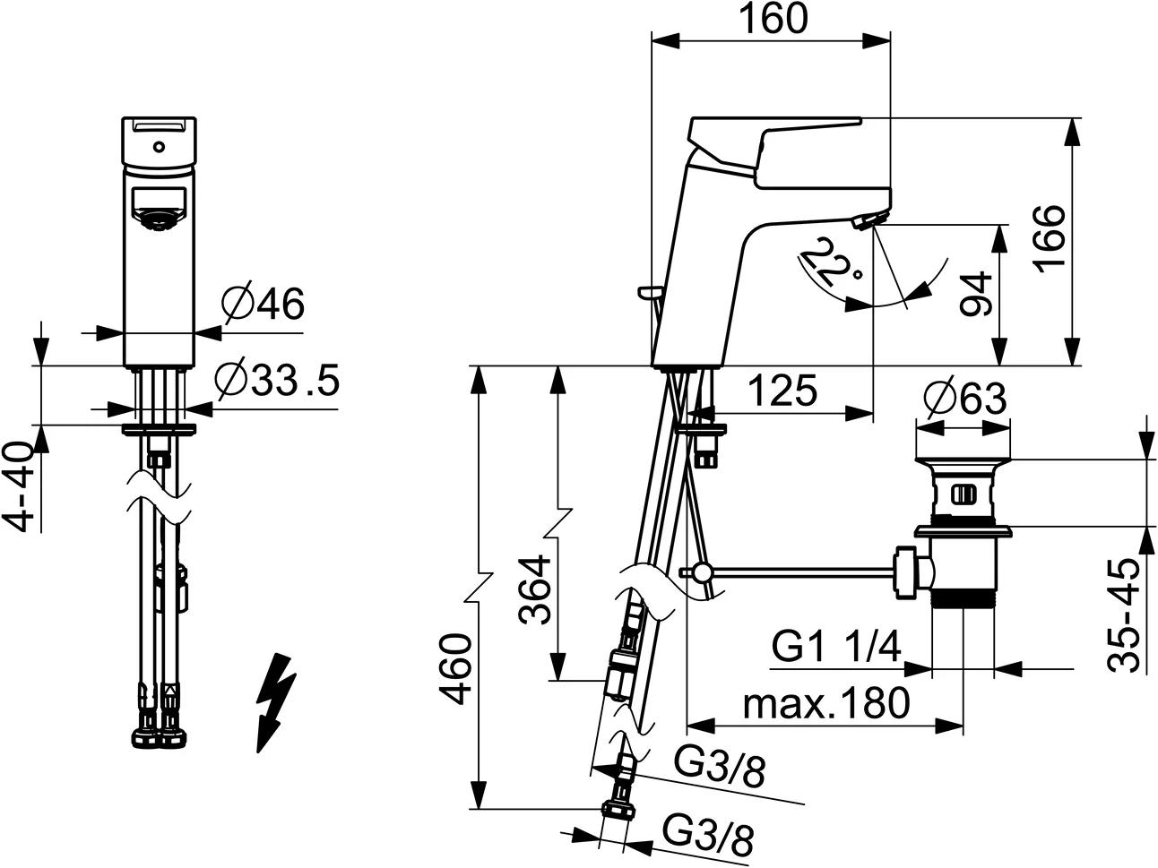 HansaTWIST Waschtischarmatur Einhebelmischer HansaTWIST XL 0903 Kupferrohr Zugstangenablaufgarnitur Ausladung 123mm Chrom