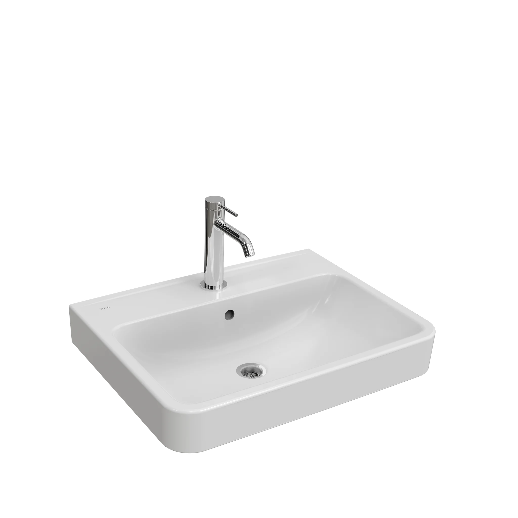 VitrA New Integra Round Waschtisch, 60,5 x 47 x 17 cm, Weiß Hochglanz, unterbaufähig mit mittigem Hahnloch