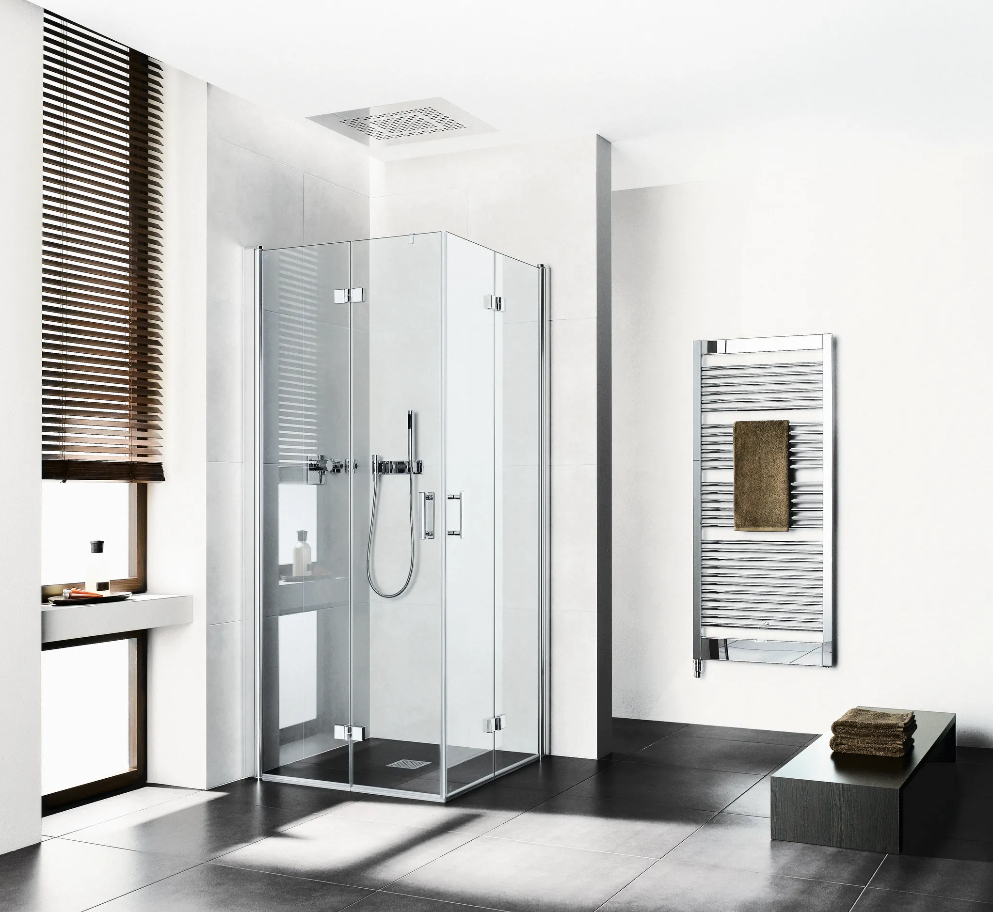 Kermi Pendel-Falttür Eckeinstieg 2-teilig Halbteil rechts „Diga“ Glas Klar, Profile Silber Hochglanz, Falttür BV: 730 - 750 mm GAK: 715 - 735 mm WE: 740 - 760 mm H: 1850 mm