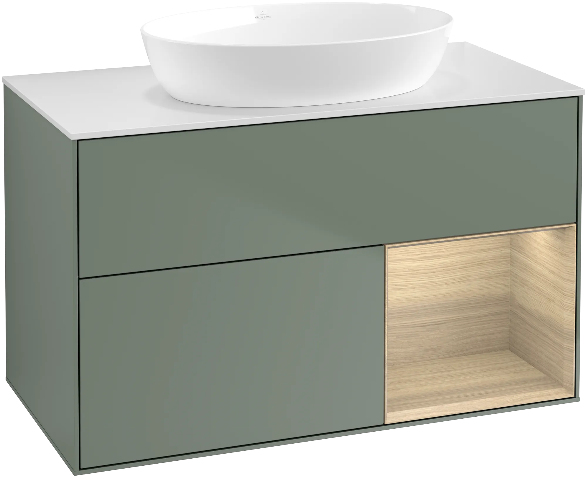 Villeroy & Boch Finion Waschbeckenunterschrank GA2 1000x603x501mm Olive Matt Lacquer / Oak Veneer / Glass White Matt