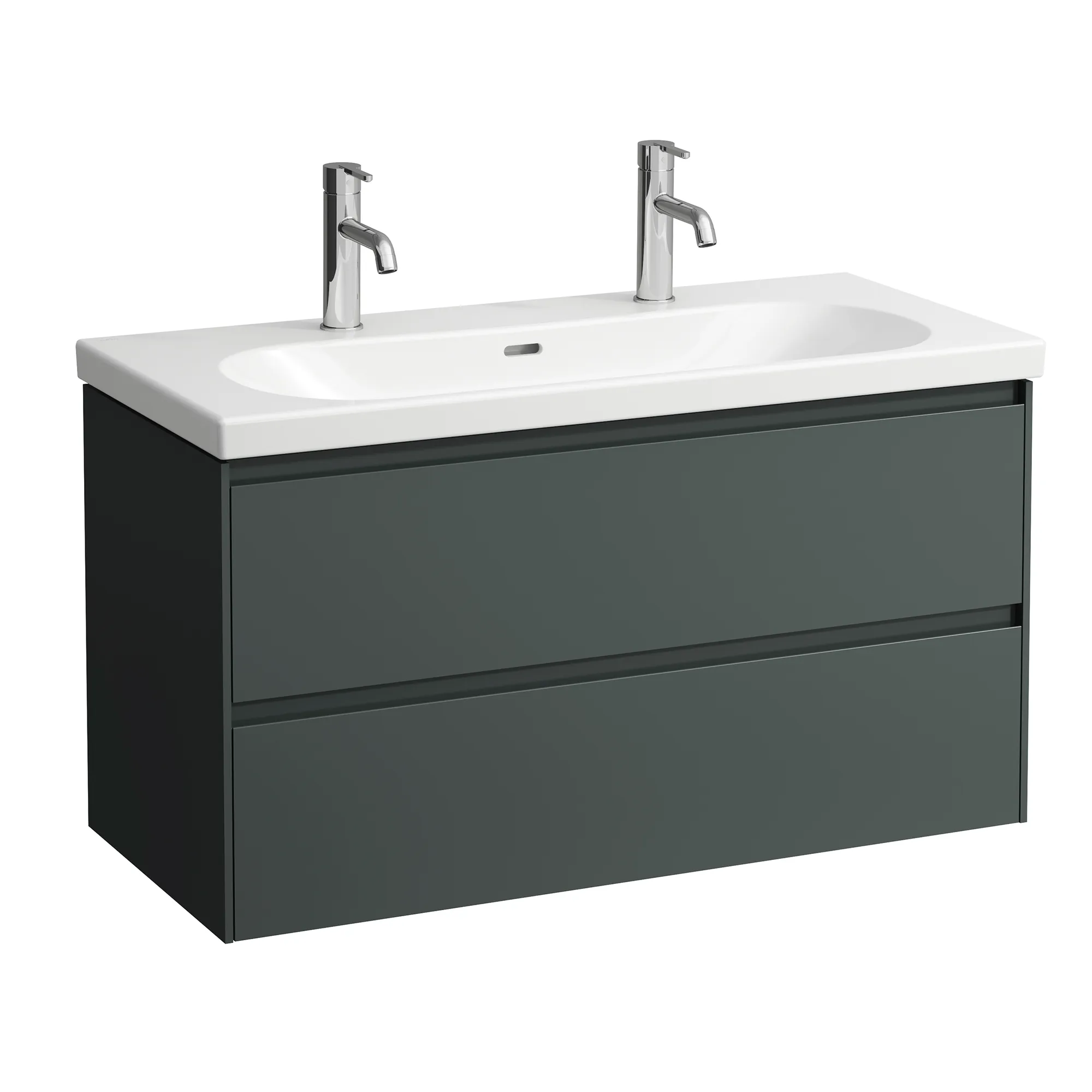 Waschtischunterbau LANI 442x984x515 mit 2 Schubladen integrierter Griffleiste Vollauszug und Soft-Close für Waschtisch LUA H810089, Kartell • H810337, LIVING CITY H818437 weiß matt