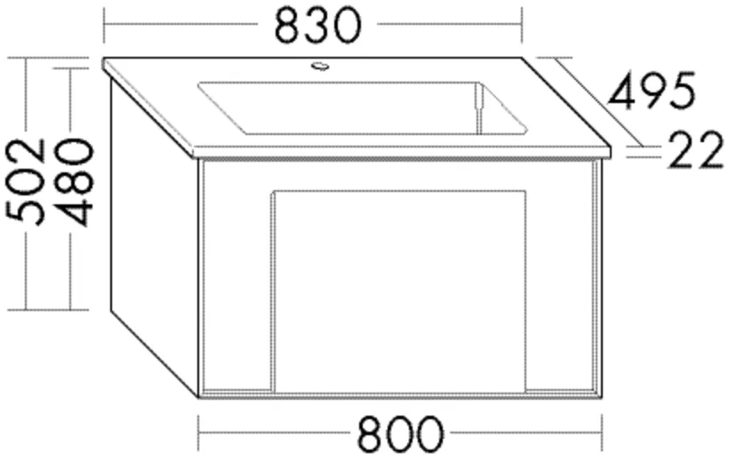Keramik-Waschtisch + Waschtischunterschrank Moto PG1 von burgbad – weißer Rahmen, 495 x 830 x 502 mm, Becken 568 x 291 mm, Muldentiefe 120 mm