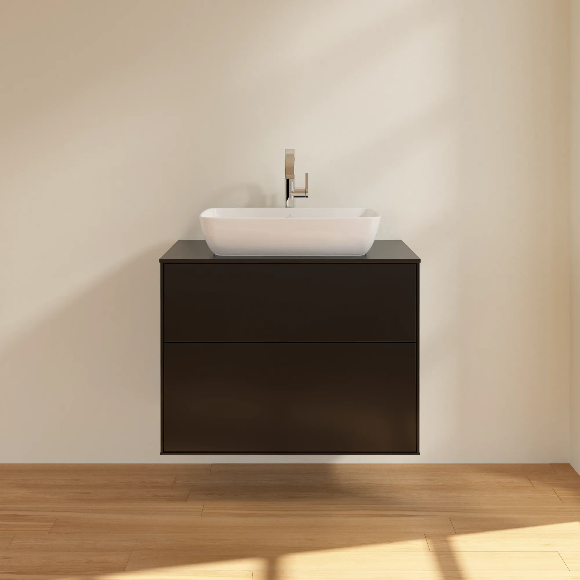 Villeroy & Boch Waschbeckenunterschrank Finion F75, 800 x 603 x 501 mm, Black Matt Lacquer, mit SoftClosing und Push-to-open Funktion