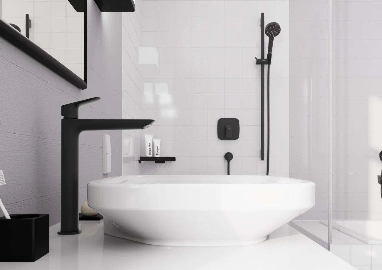 Hansgrohe Logis Einhebel-Brausemischer Unterputz mattschwarz, max. Durchfluss 29,3 l/min bei 3 bar, einstellbare Temperaturbegrenzung, Geräuschgruppe I, Durchflussklasse B, Betriebsdruck 1-10 bar