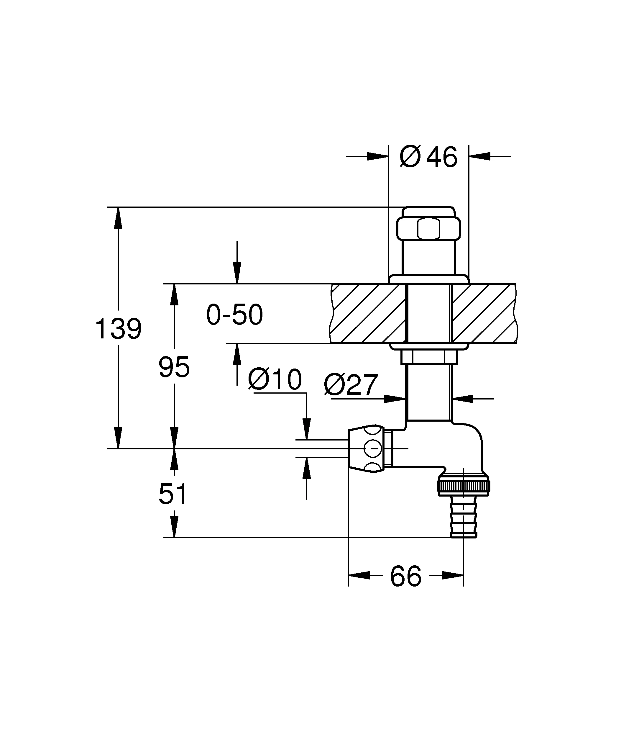 Original WAS Untertischventil 41050, DN 15, Spültischmontage, 50 mm verstellbar, Fettkammer-Oberteil 1/2'' für den absperrbaren Schlauchanschluss, Rückflussverhinderer Typ EB, eigensicher, chrom