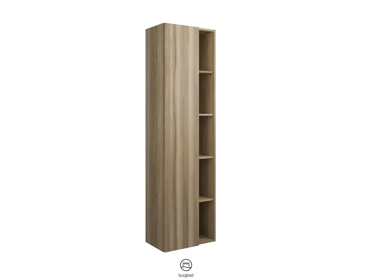 Hochschrank, 1 Tür, wird durch Überstand geöffnet;4 Glaseinlegeböden;1 Regal mit 4 Einlegeböden;1 Mittelseite, Tiefe: 320 mm, Breite: 500 mm, Höhe: 1760 mm