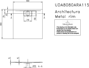 Duschwanne „Architectura MetalRim“ 80 × 80 cm in Weiß Alpin mit VILBOgrip