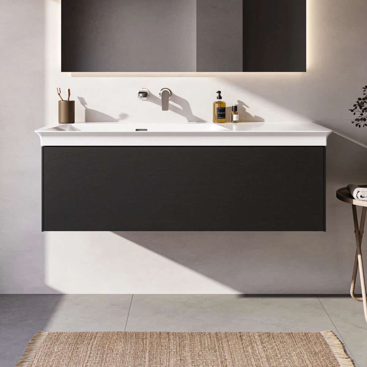 Ideal Standard Waschtischunterschrank „Conca“ 120 × 37 × 50,5 cm Eiche geflammt Furnier Ideal Standard Waschtischunterschrank „Conca“ 120 × 37 × 50,5 cm Eiche geflammt Furnier