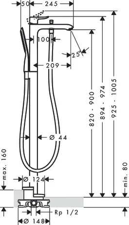 Wannenmischer Metris Fertigset zur Bodenmontage chrom Wannenmischer Metris Fertigset zur Bodenmontage chrom
