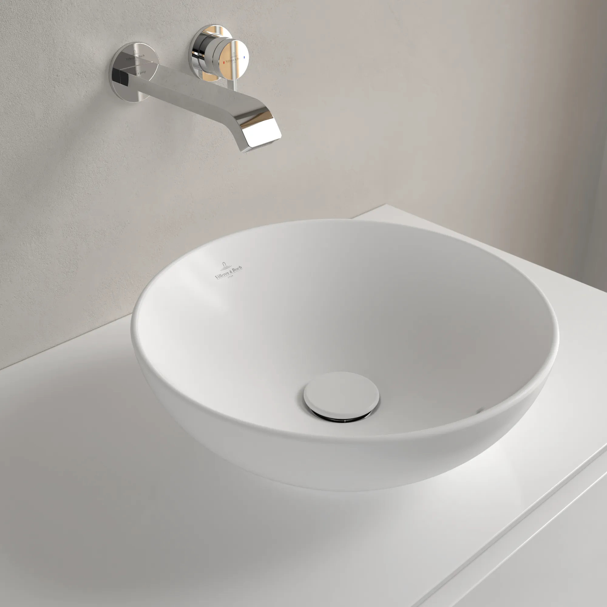Villeroy & Boch Aufsatzwaschtisch aus TitanCeram „Loop & Friends“ ⌀ 380 mm, ohne Hahnlochbohrung in Stone White Villeroy & Boch Aufsatzwaschtisch aus TitanCeram „Loop & Friends“ ⌀ 380 mm, ohne Hahnlochbohrung in Stone White