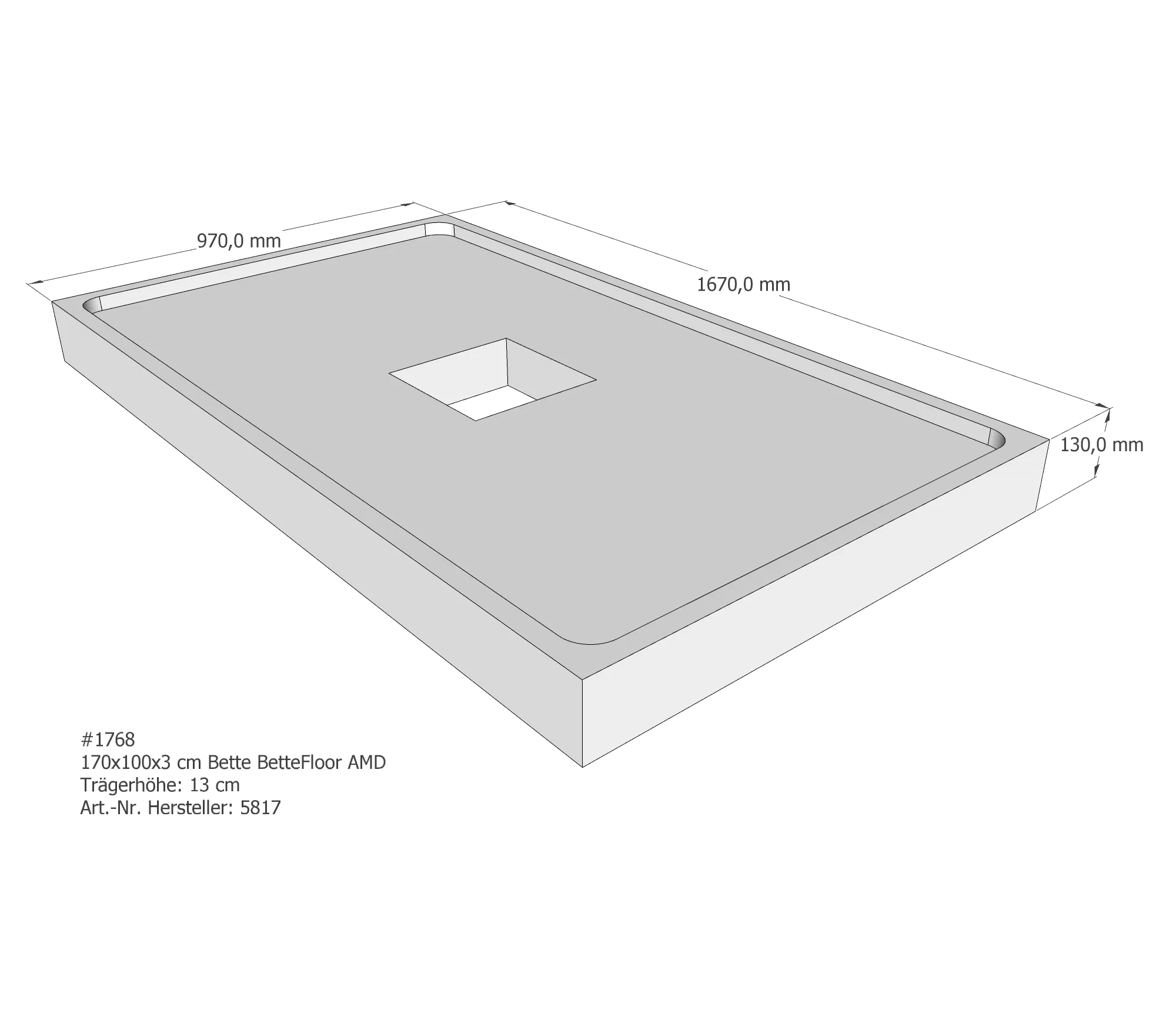Duschwannenträger für Bette Floor 170 × 100 × 3 cm Breite: 100 cm / Länge: 170 cm