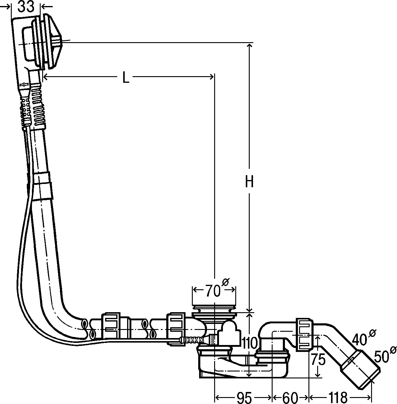 Viega Ab- und Überlaufgarnitur Modell 6163.2 „Multiplex“ in DN40 / 50 / 1070 Messing verchromt 24,6 cm Viega Ab- und Überlaufgarnitur Modell 6163.2 „Multiplex“ in DN40 / 50 / 1070 Messing verchromt 24,6 cm