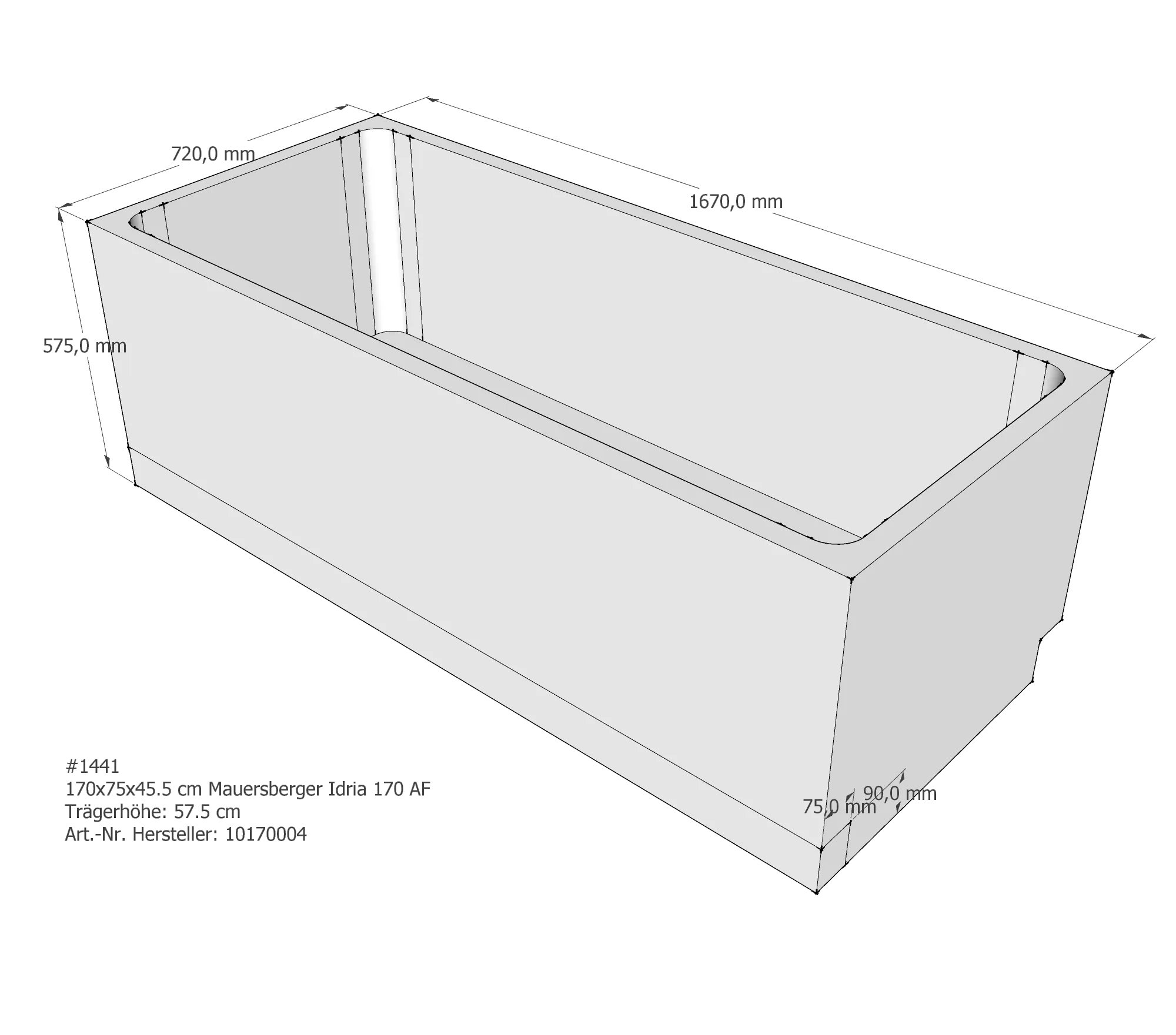 Badewannenträger für Mauersberger Idria 170/75 170 × 75 × 45,5 cm