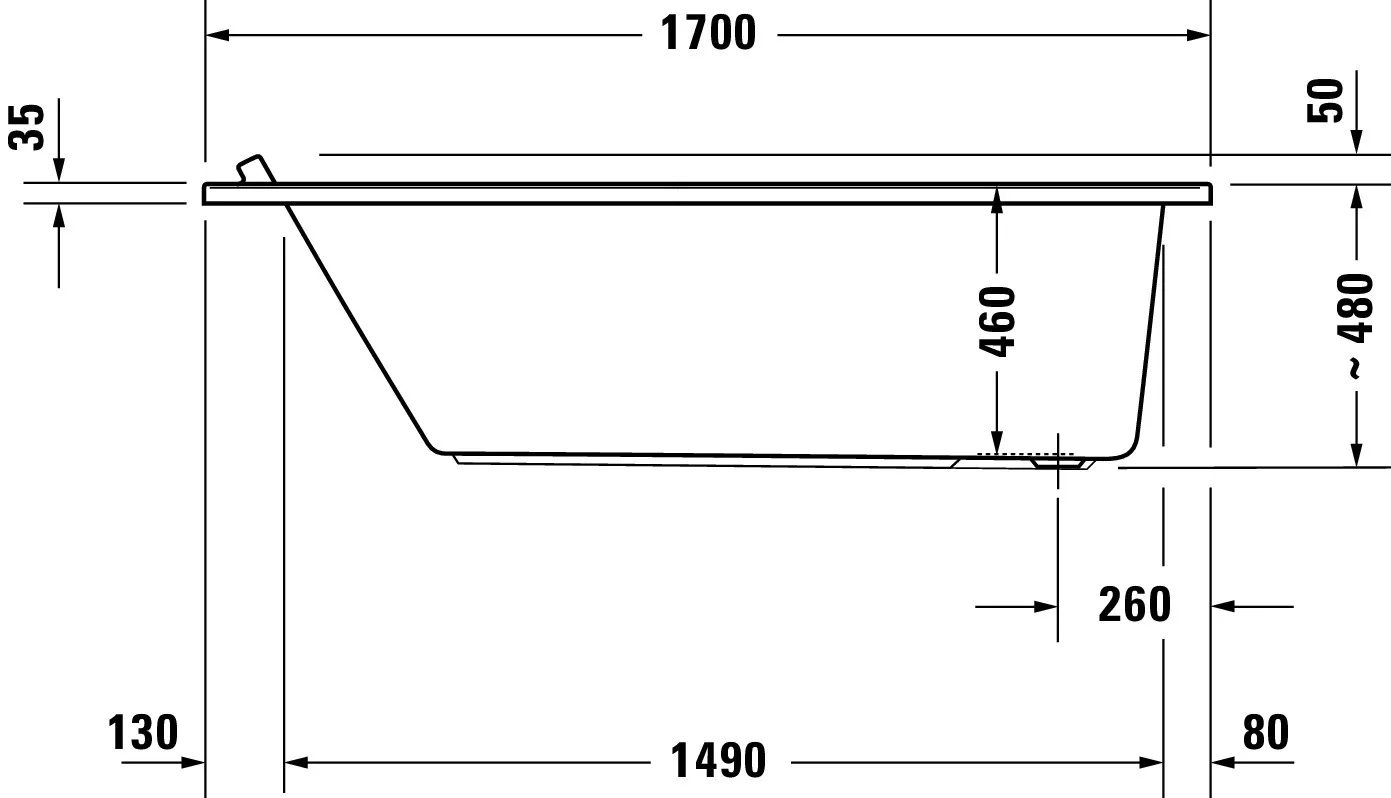 Duravit Badewanne „Starck“ rechteck 170 × 80 cm, Fußablauf