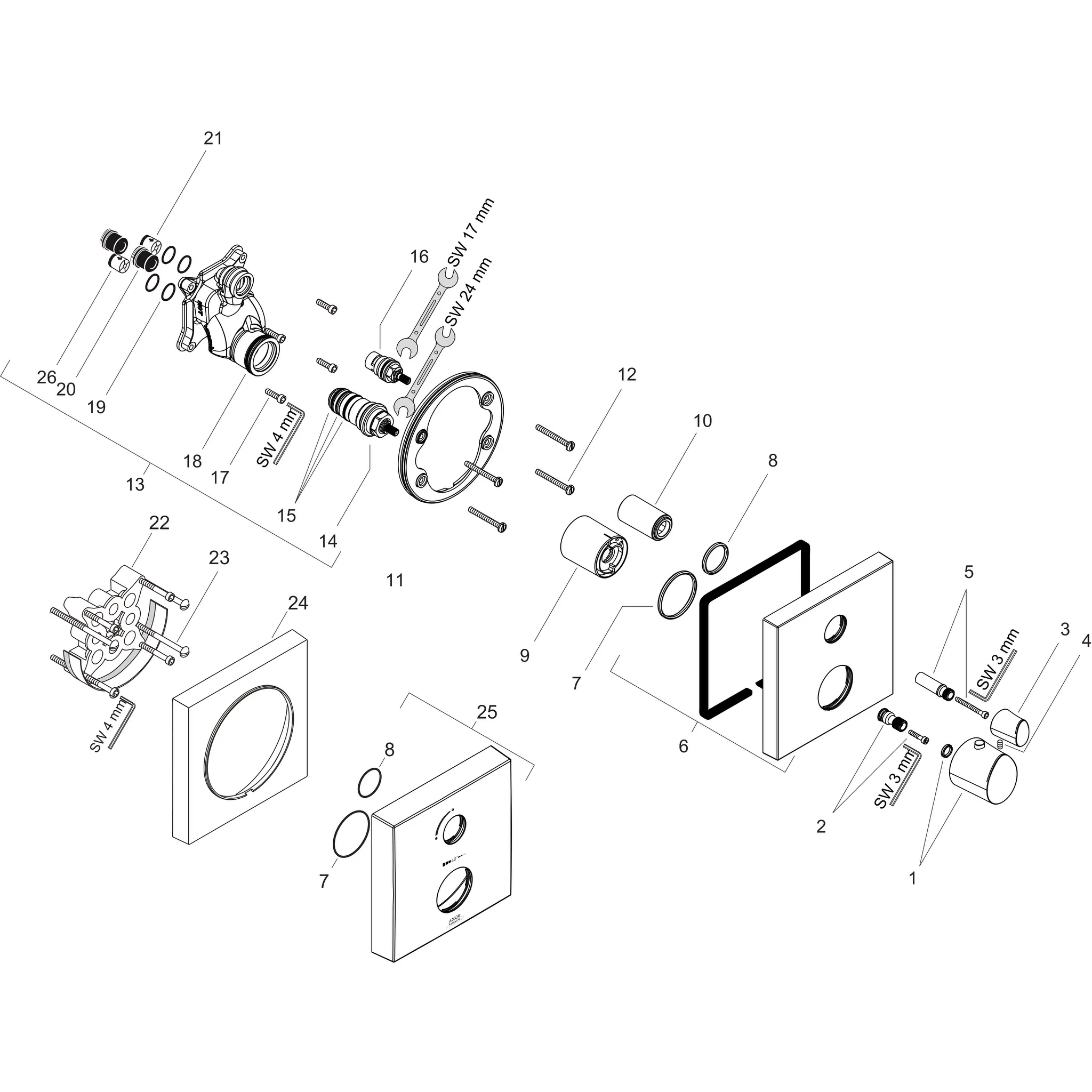 Thermostat UP Axor Starck Organic F-Set chrom mit Absperrventil Thermostat UP Axor Starck Organic F-Set chrom mit Absperrventil