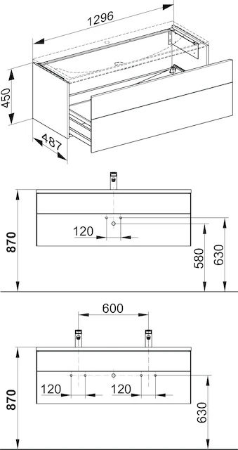 KEUCO Waschtischunterschrank mit Auszug „Royal Reflex“ Titan (Glas), Titan (Lack, seidenmatt), ohne Beleuchtung 1296 × 450 × 487 mm KEUCO Waschtischunterschrank mit Auszug „Royal Reflex“ Titan (Glas), Titan (Lack, seidenmatt), ohne Beleuchtung 1296 × 450 × 487 mm