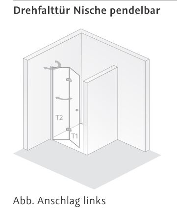 HSK teilgerahmte Drehfalttür pendelbar „Exklusiv 2.0“ Glas Carré, Profile Chromoptik (Alu Hochglanz poliert), Scharniere Premium Classic, B: 750 mm H: 2000 mm HSK teilgerahmte Drehfalttür pendelbar „Exklusiv 2.0“ Glas Carré, Profile Chromoptik (Alu Hochglanz poliert), Scharniere Premium Classic, B: 750 mm H: 2000 mm