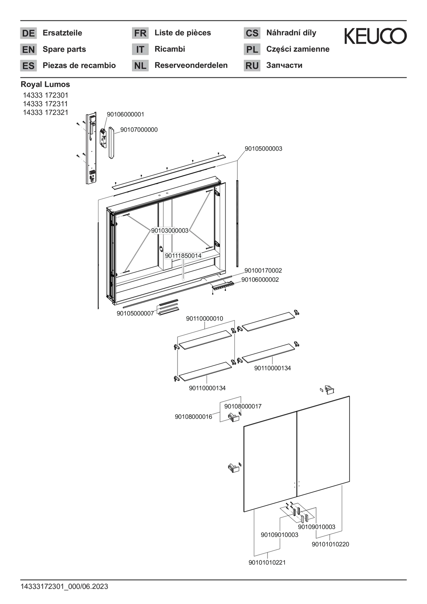 KEUCO Wandeinbau Spiegelschrank mit verdecktem Ablagefach „Royal Lumos“ in Silber (eloxiert), Unterputz, mit Steckdosen, ohne Spiegelheizung 900 × 735 × 130 mm