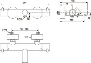 Ideal Standard Ceratherm T125 Badethermostat Aufputz DN 15 Pin-Griffe Chrom Ideal Standard Ceratherm T125 Badethermostat Aufputz DN 15 Pin-Griffe Chrom