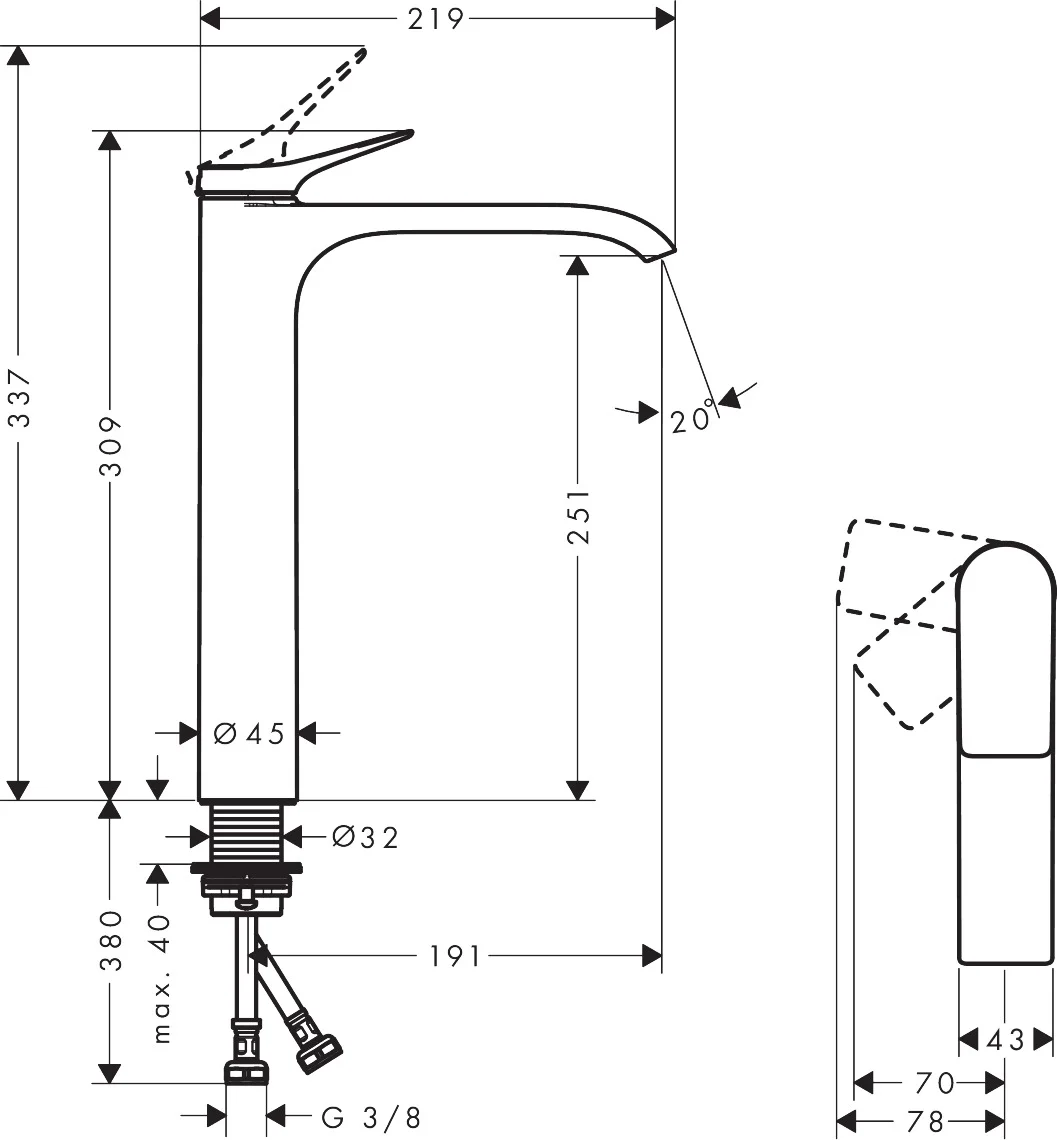 Hansgrohe Vivenis Einhebel-Waschtischmischer 250 CoolStart, Brushed Black Chrome, Ausladung 191 mm, Auslaufhöhe 251 mm
