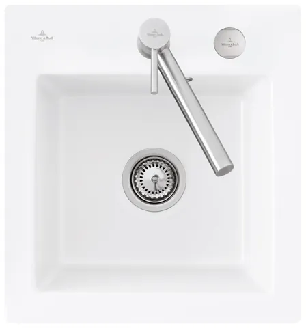 Villeroy & Boch flächenbündiges Küchenspülbecken „Subway“ 45 XS flat 440 × 475 × 220 mm, für Becken mittig in Weiß Alpin
