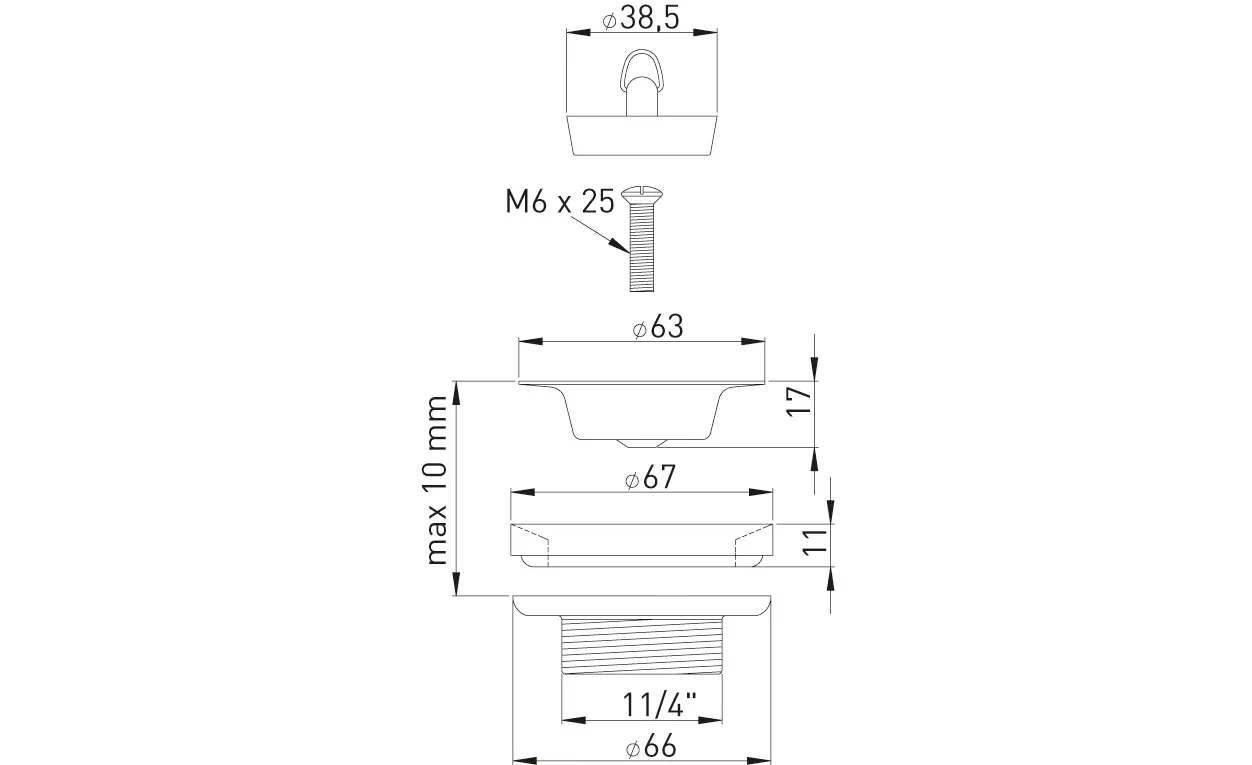 Universalventil 1 1/4″ x D= 63 mm Messing, Sieb poliert schwere Ausführung mit Formdichtung Universalventil 1 1/4″ x D= 63 mm Messing, Sieb poliert schwere Ausführung mit Formdichtung