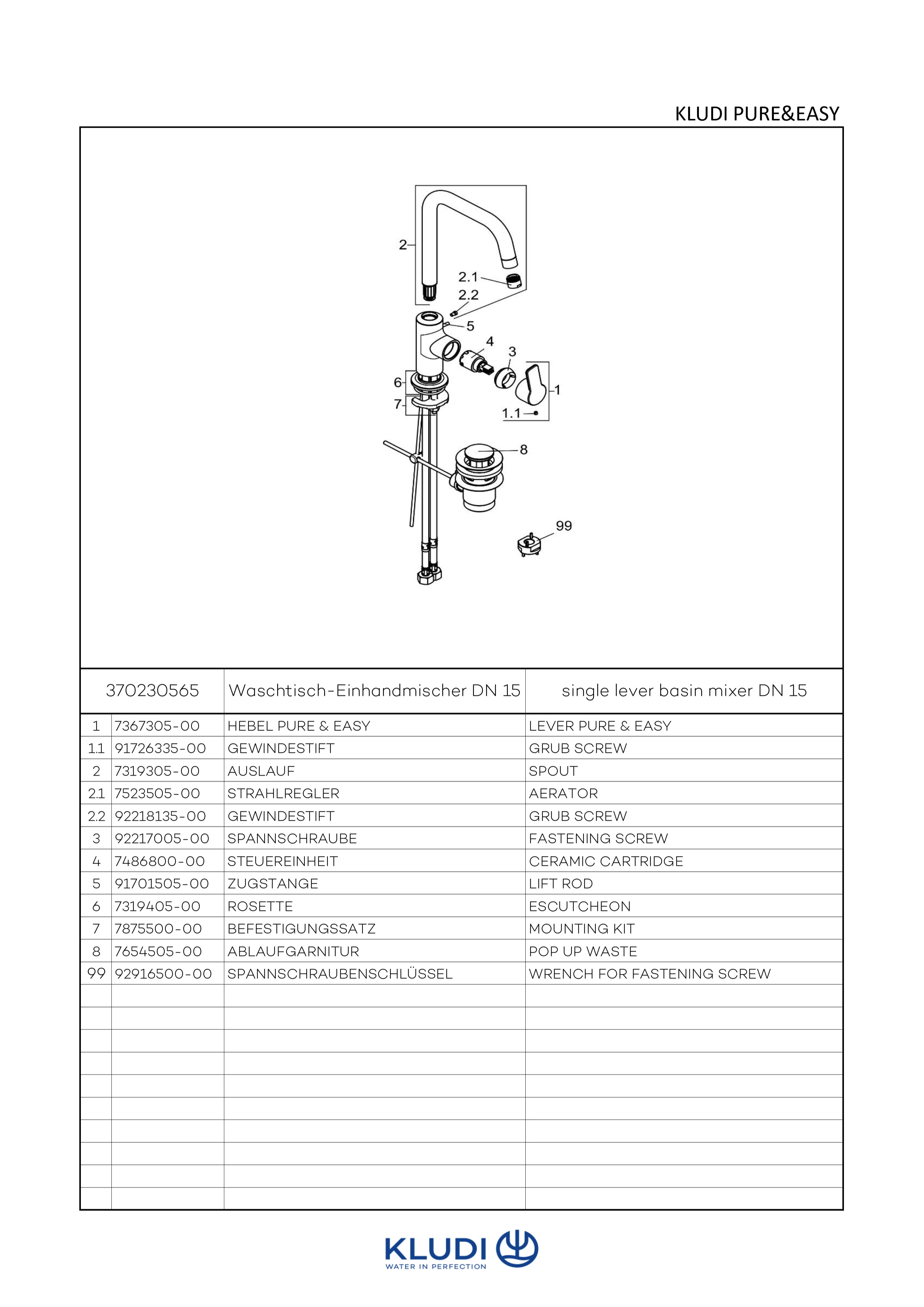 PURE & EASY WaschtischEHM seitl. Bed. mit Metallablaufg. chrom PURE & EASY WaschtischEHM seitl. Bed. mit Metallablaufg. chrom