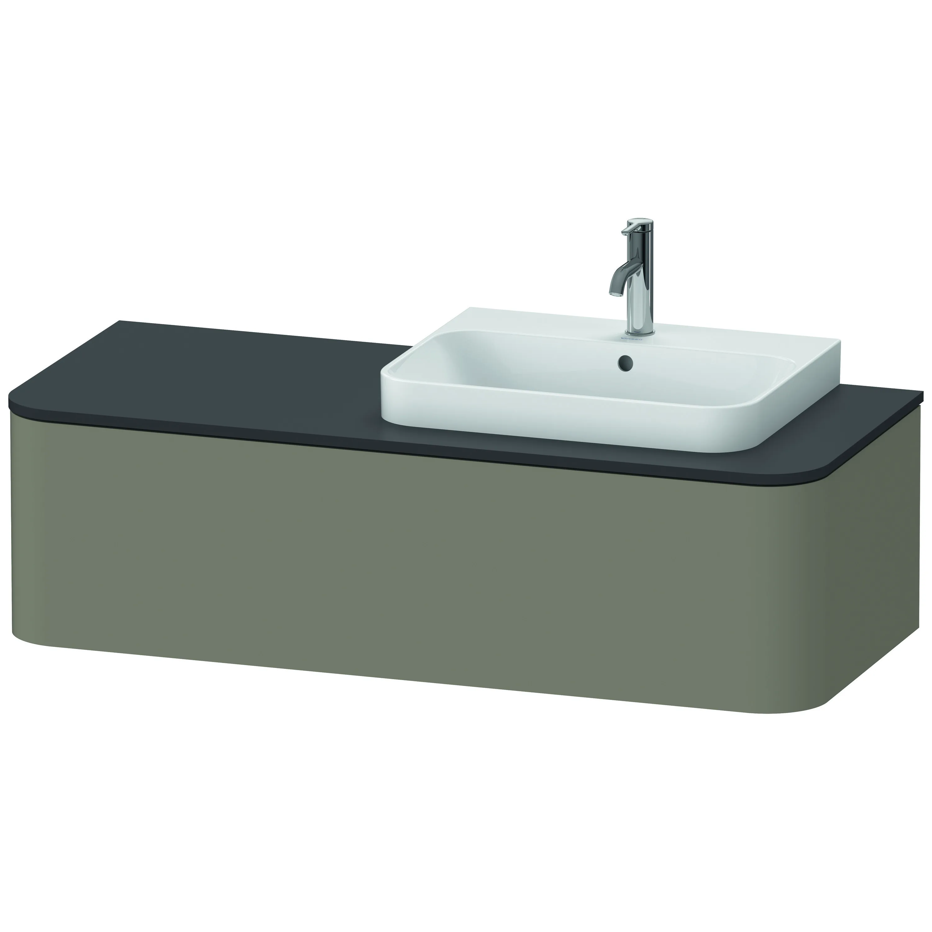 Duravit Waschtischunterschrank wandhängend „Happy D.2 Plus“ 130 × 35,4 × 55 cm Steingrau Seidenmatt, rechts Duravit Waschtischunterschrank wandhängend „Happy D.2 Plus“ 130 × 35,4 × 55 cm Steingrau Seidenmatt, rechts
