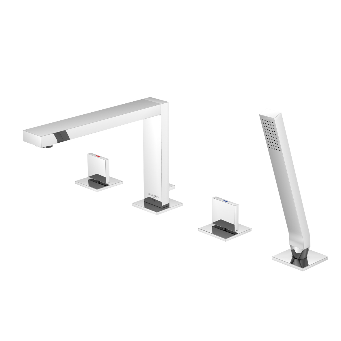 Serie 160 4-Loch Wanne/Brause-Standarmatur, mit Handbrause, Ausladung: 21 cm Serie 160 4-Loch Wanne/Brause-Standarmatur, mit Handbrause, Ausladung: 21 cm