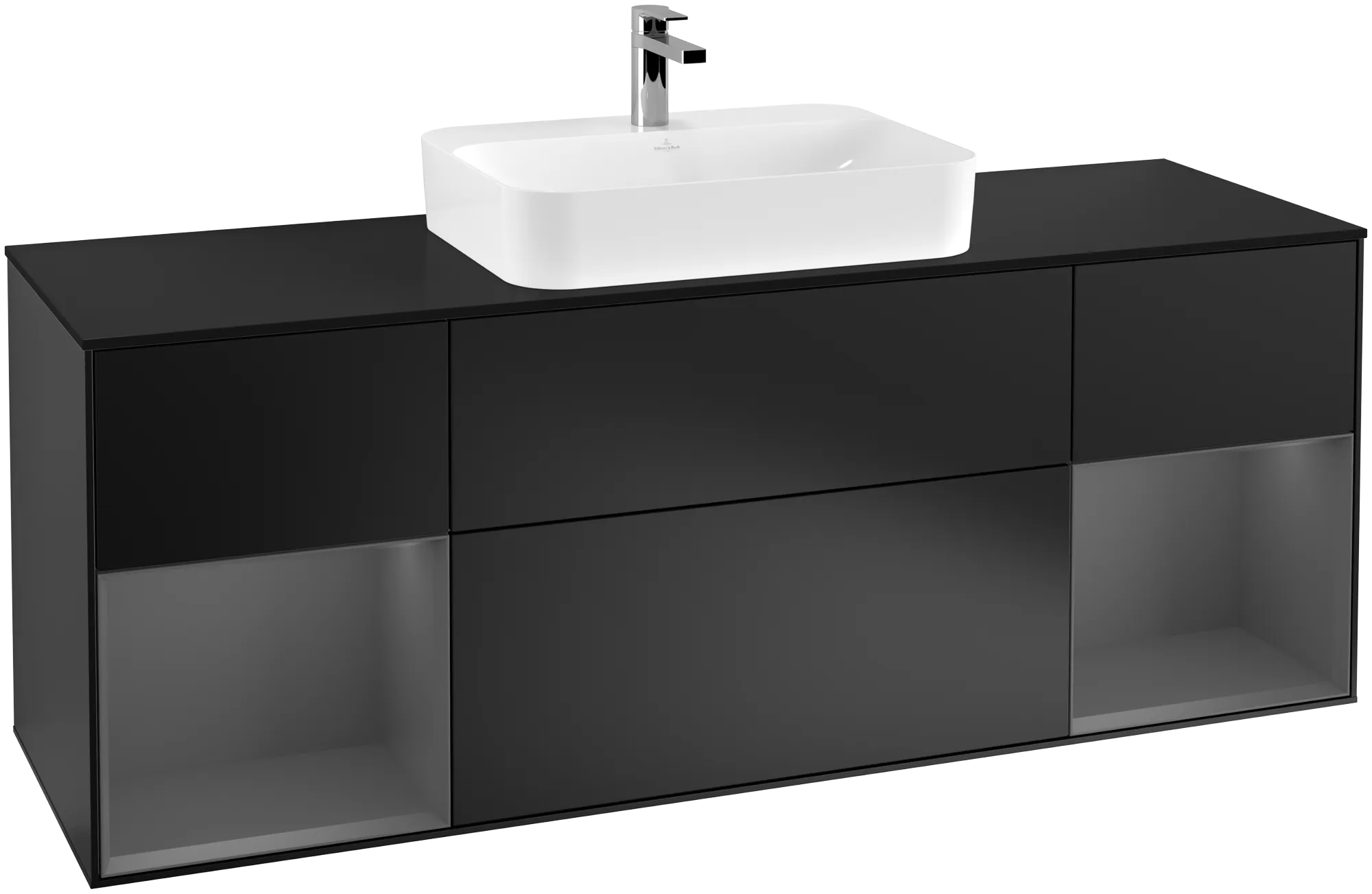 Villeroy & Boch Finion Waschbeckenunterschrank G45, 1600x603x501mm, Black Matt Lacquer / Anthracite Matt Lacquer / Glass Black Matt