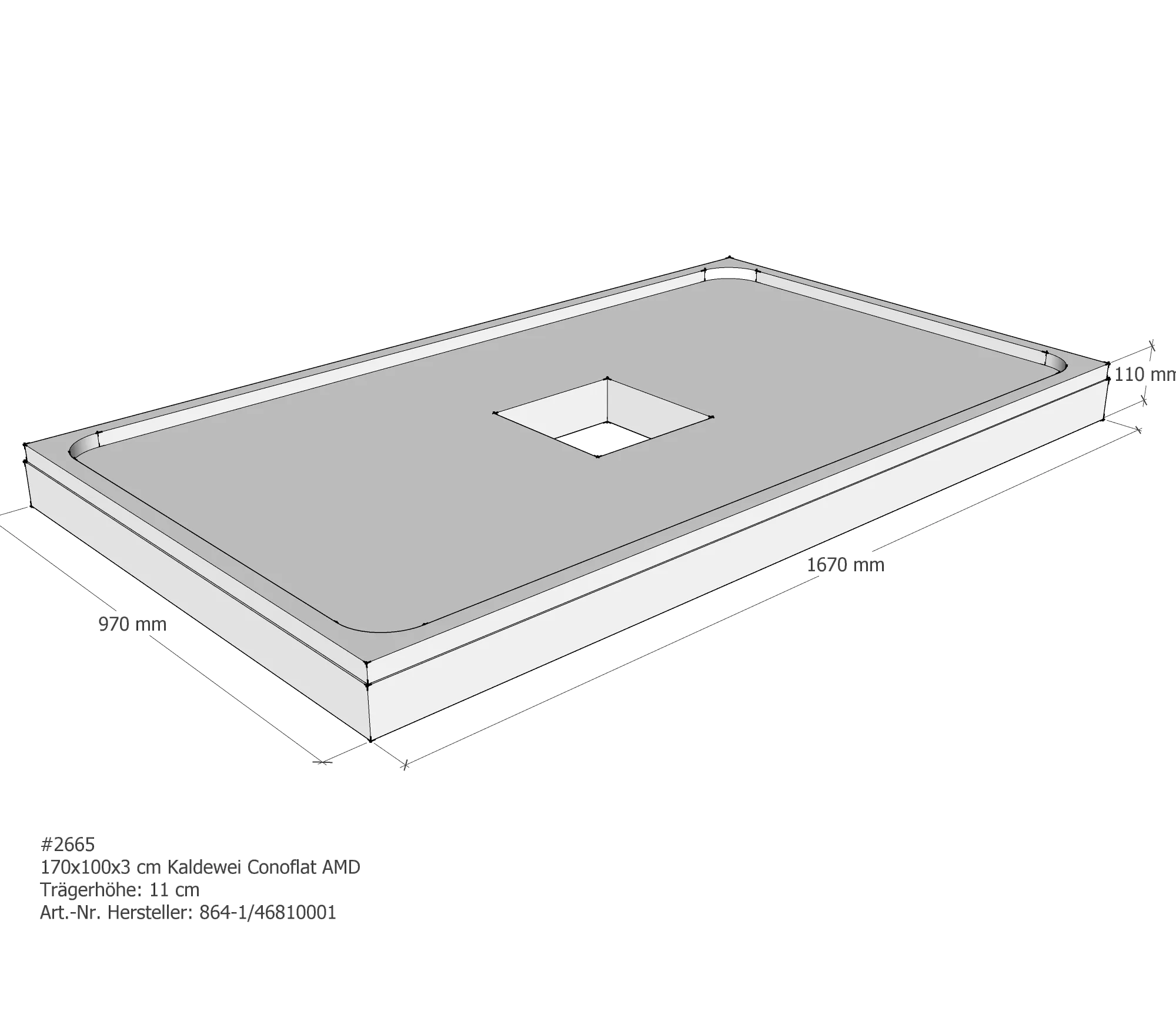 Duschwannenträger für Kaldewei Conoflat 170 × 100 × 2,3 cm Breite: 100 cm / Länge: 170 cm Duschwannenträger für Kaldewei Conoflat 170 × 100 × 2,3 cm Breite: 100 cm / Länge: 170 cm
