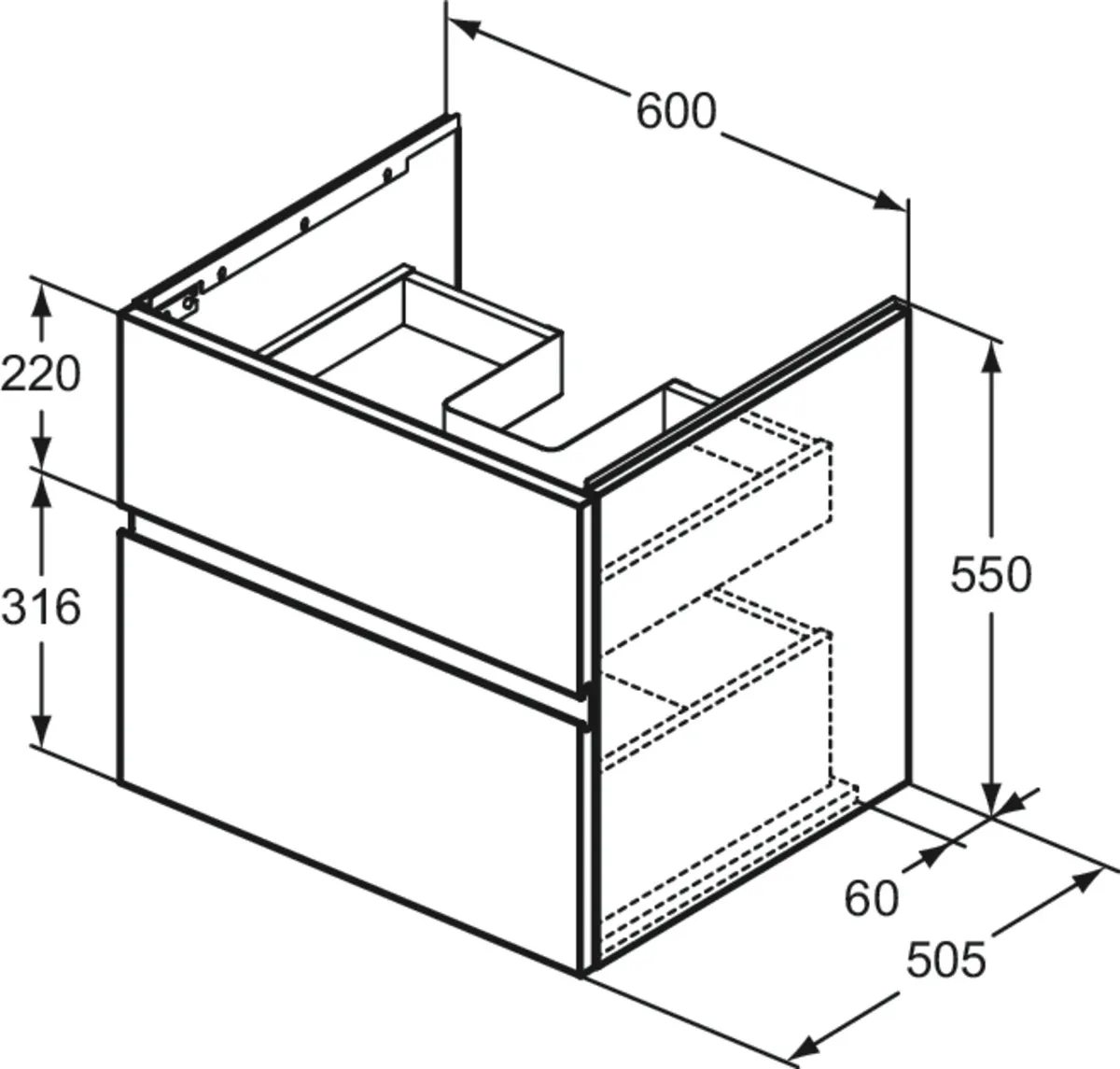 Ideal Standard Möbelwaschtischunterschrank Finesse 600x505x550mm 2 Auszüge Greige matt Ideal Standard Möbelwaschtischunterschrank Finesse 600x505x550mm 2 Auszüge Greige matt
