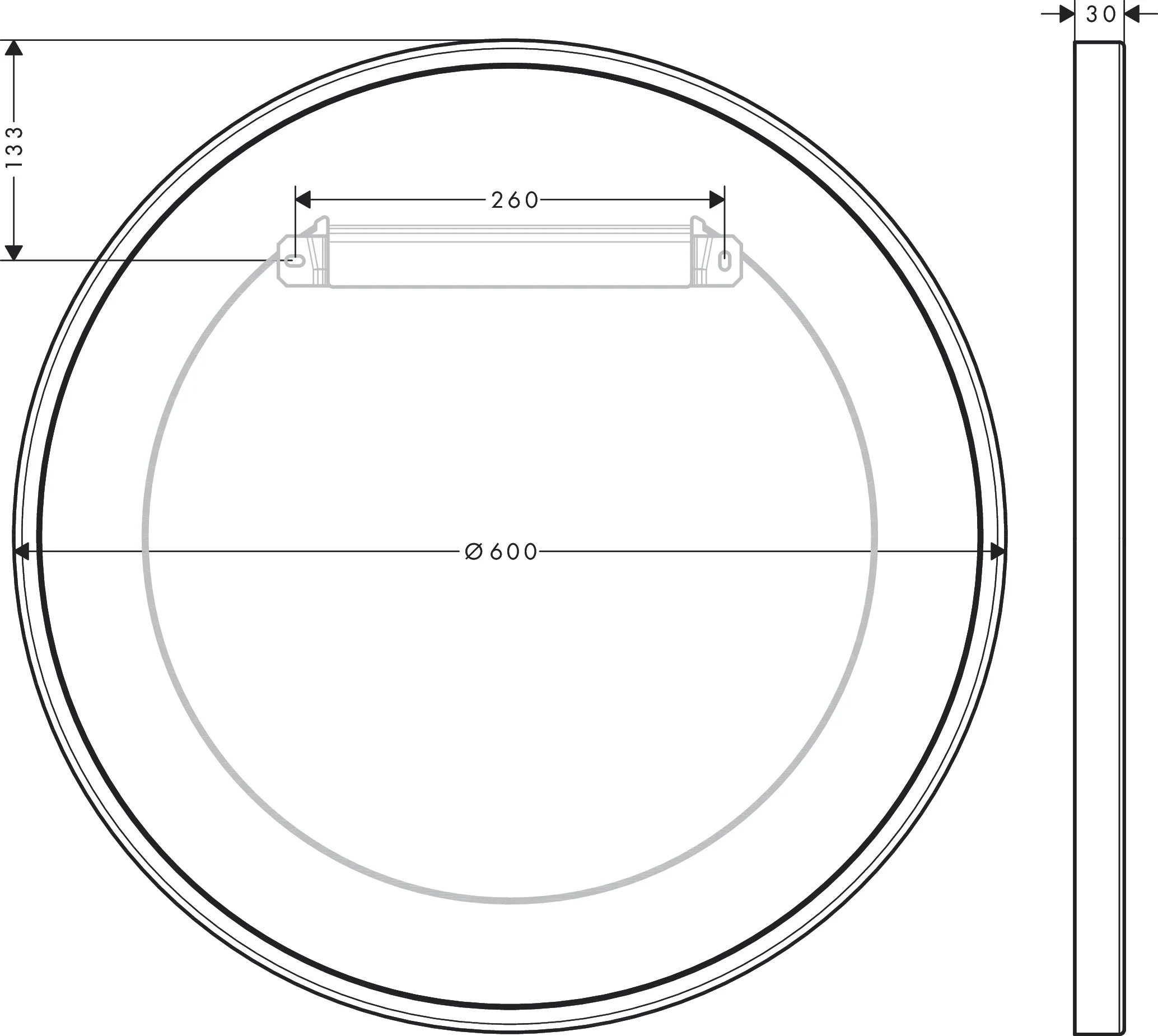 Hansgrohe Axor Universal Circular Wandspiegel, Chrom, Durchmesser Bohrloch 6 mm, Bohrabstand 260 mm