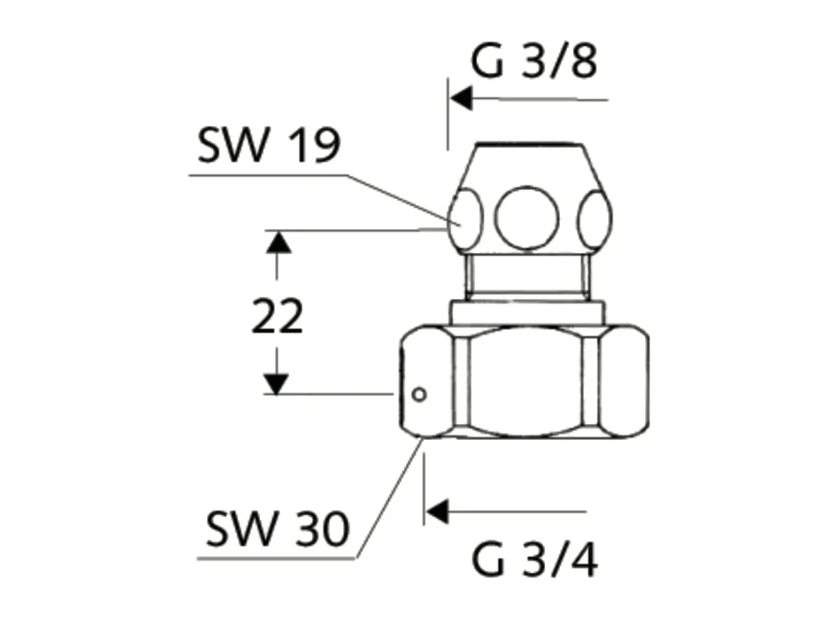 Wasserzähler-Verschraubung, DN 20 G 3/4 IG, Ø 10 mm (DN 10 G 3/8 AG), chrom