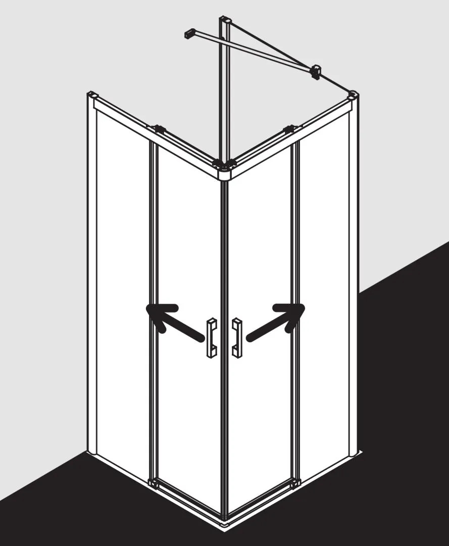 Kermi Duschtür Eckeinstieg 2-teilig (Gleittüren bodenfrei) Halbteil links „PEGA“ Glas Klar, Profile Silber Hochglanz, BV: 770 - 790 mm GAK: 755 - 775 mm WE: 780 - 800 mm H: 1850 mm