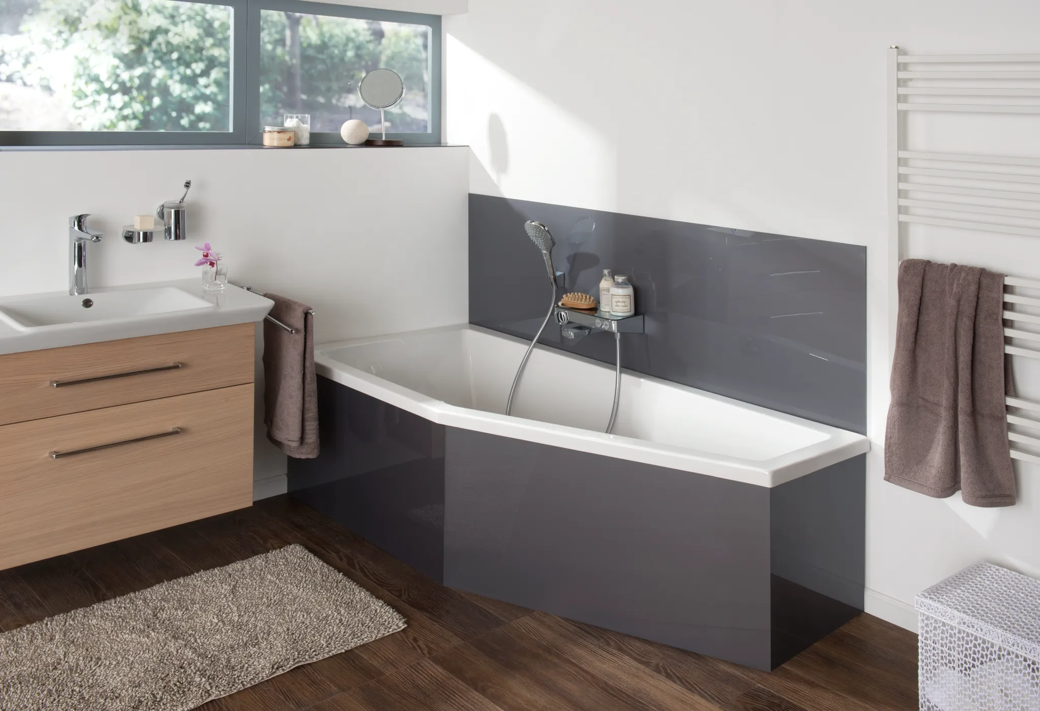 Kermi Duschdesign LIVORO VL1 Raumsparwanne Kopfteil links, weiß, 1706 x 753 mm, Einbauhöhe 600-650 mm