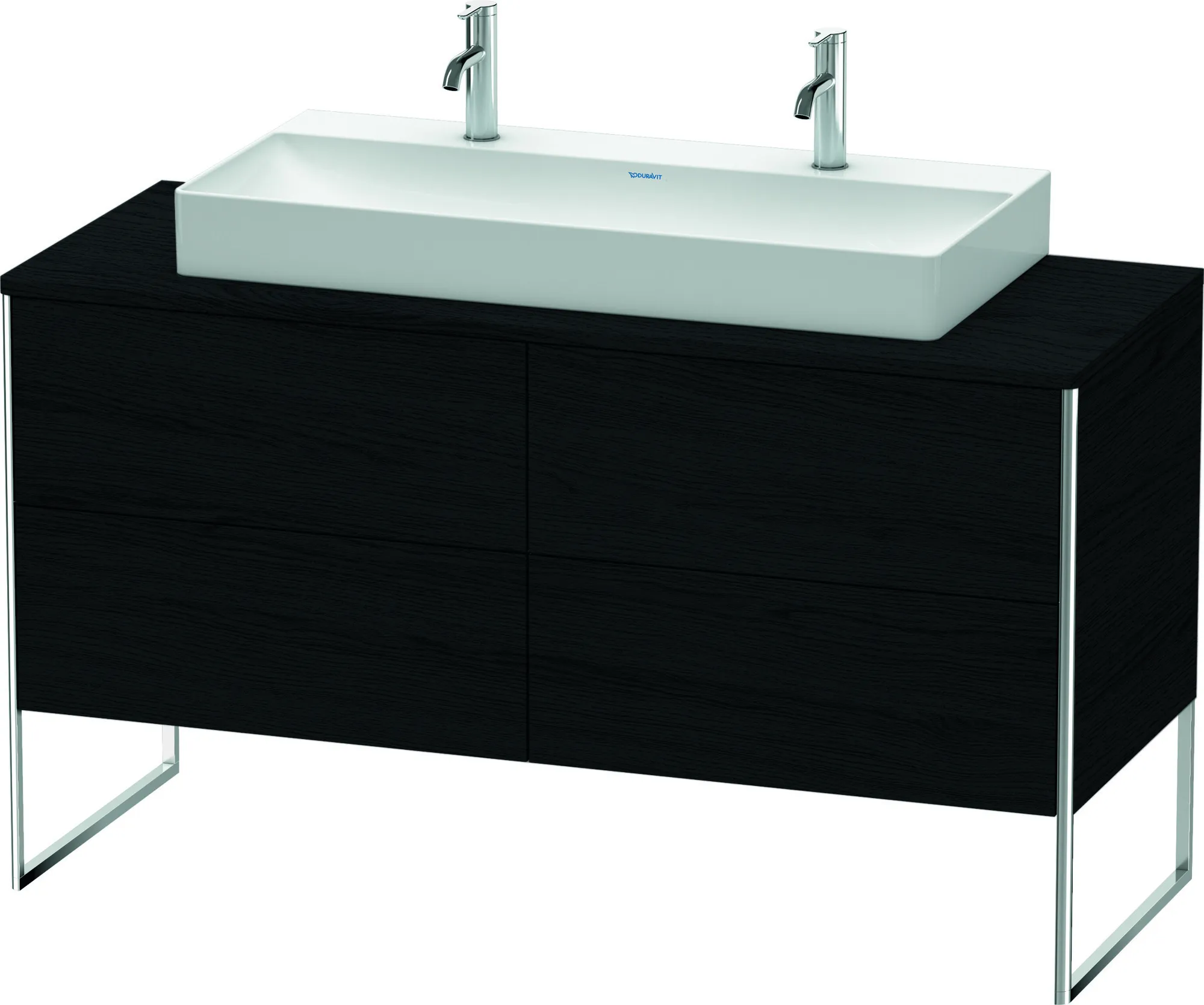 Duravit Waschtischunterschrank bodenstehend „XSquare“ 140 × 77,8 × 54,8 cm Eiche Schwarz Becken: mittig / Front- & Korpusfarbe: Eiche Schwarz / Größe: 140 × 54,8 × 77,8 cm / Oberfläche: Dekor / Profile: Chrom / Schubladen: 4