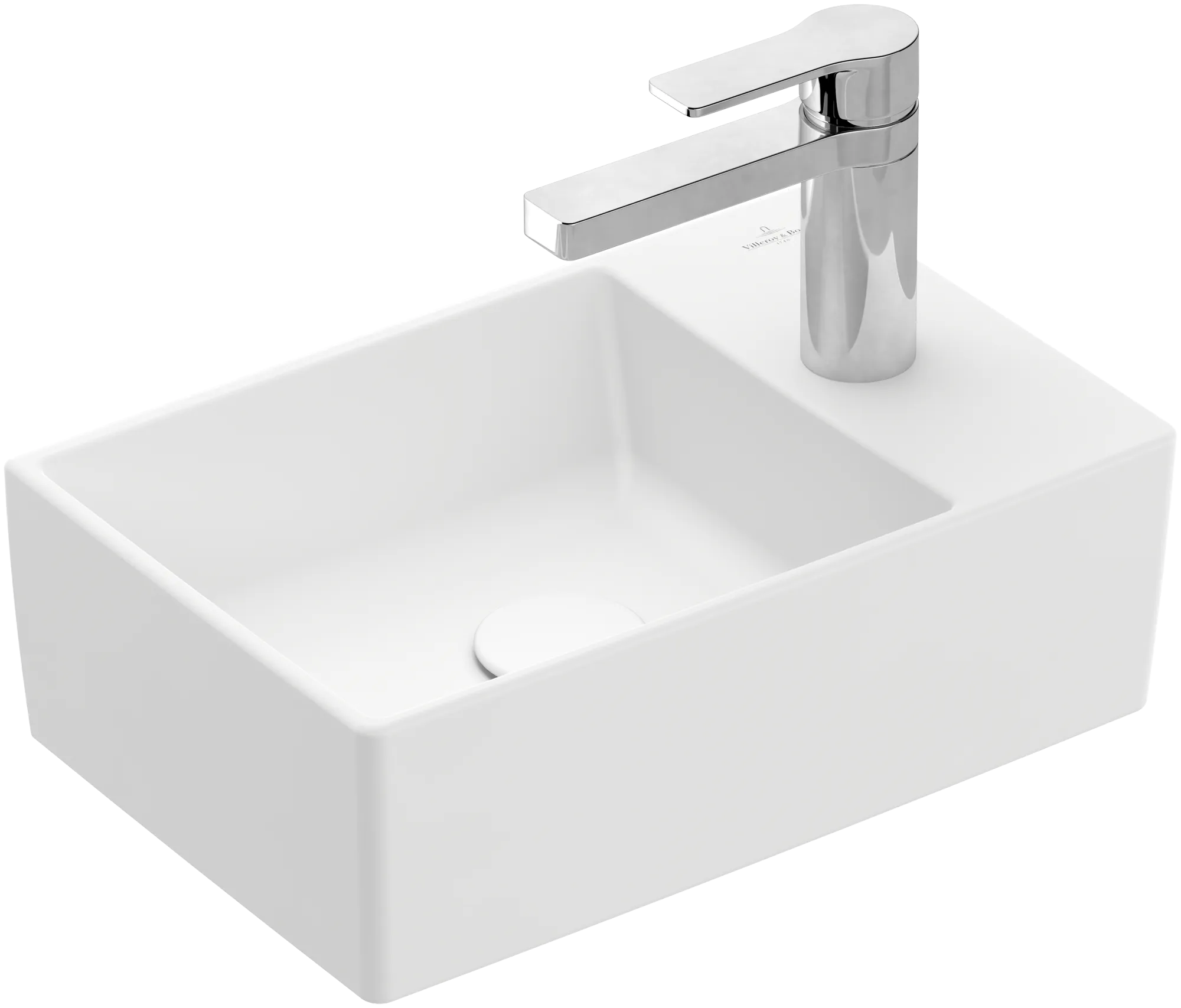 Villeroy & Boch Handwaschbecken Memento 2.0, 400x260x111mm, Stone White CeramicPlus, TitanCeram, matt, Wandmontage, 1-Loch Armatur