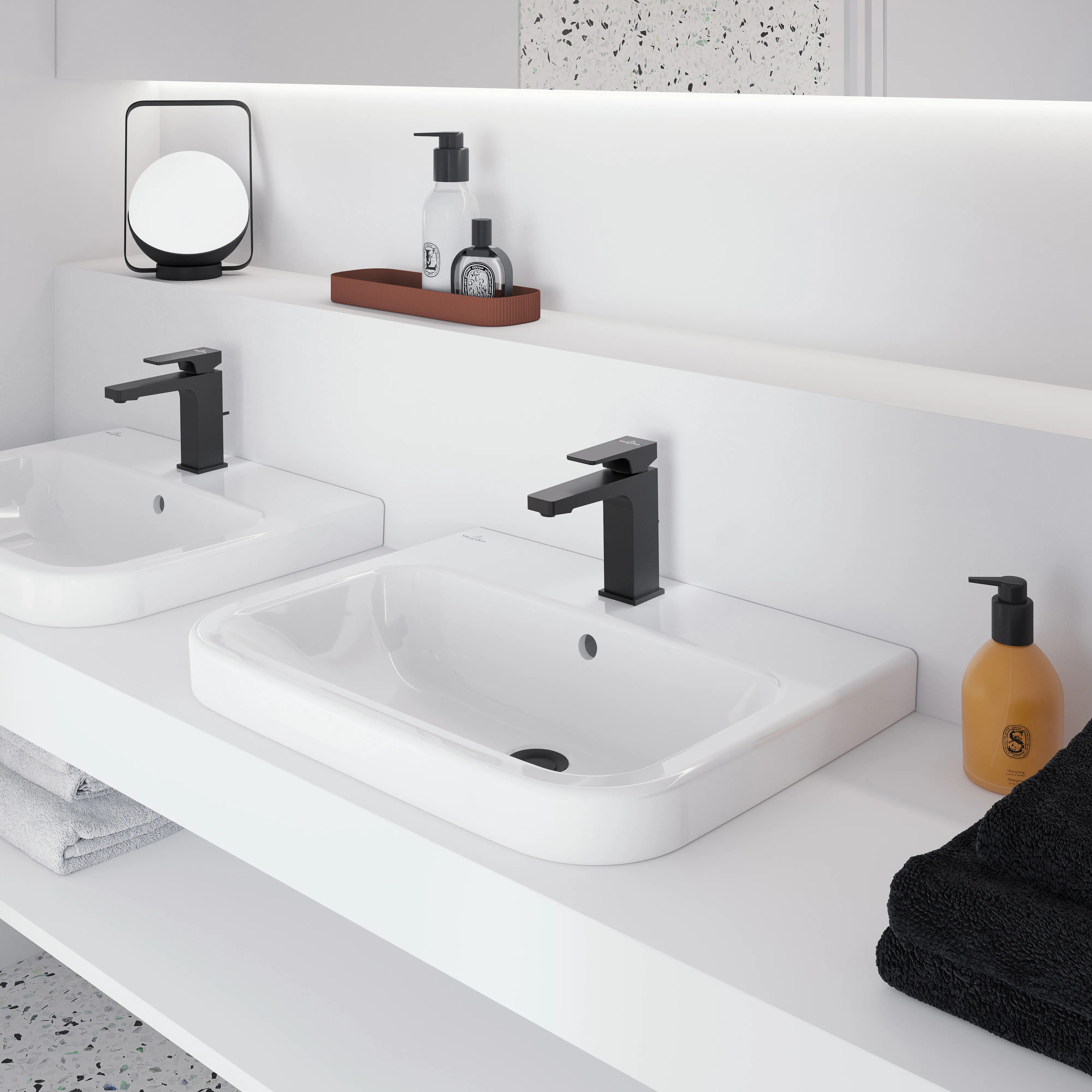 Villeroy & Boch Waschbecken geschliffen „Architectura“ 600 × 470 × 180 mm, ohne Hahnlochbohrung, mit Hahnlochbank, Hahnlochposition mittig