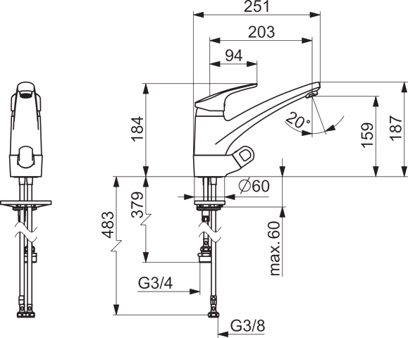 Hansa Einhand-Küchenarmatur „Mix“ Ausladung 203 mm in chrom Hansa Einhand-Küchenarmatur „Mix“ Ausladung 203 mm in chrom