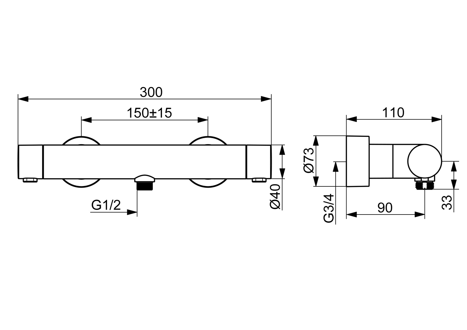 Zweihand-Duscharmatur „Prisma“ in Chrom Zweihand-Duscharmatur „Prisma“ in Chrom