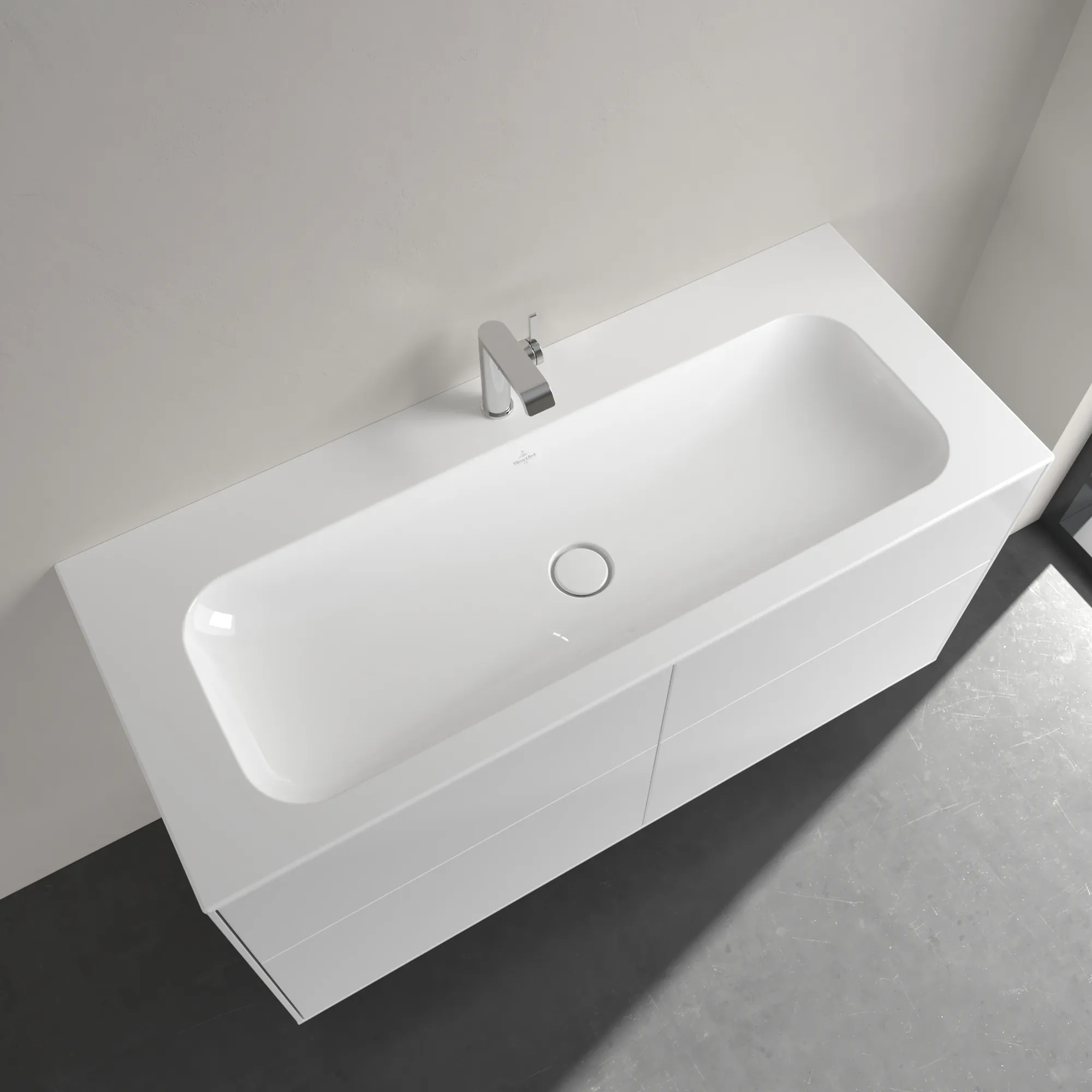 Villeroy & Boch Schrankwaschtisch aus TitanCeram „Finion“ 1200 × 500 × 160 mm, mit Hahnlochbohrung, Hahnlochposition mittig in Weiß Alpin, mit CeramicPlus Villeroy & Boch Schrankwaschtisch aus TitanCeram „Finion“ 1200 × 500 × 160 mm, mit Hahnlochbohrung, Hahnlochposition mittig in Weiß Alpin, mit CeramicPlus