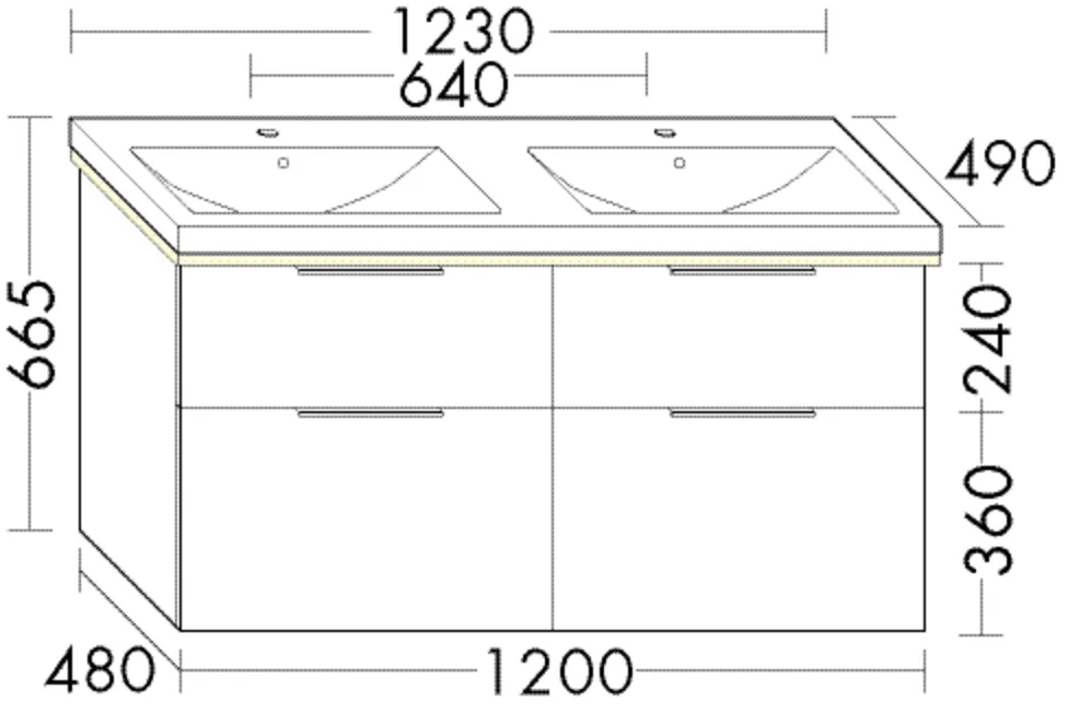 burgbad Badmöbelset Keramik-Waschtisch inkl. Waschtischunterschrank „Eqio“ 123 × 66,5 × 49 cm Stangengriff, Chrom, Eiche Dekor Flanelle (Melamin)